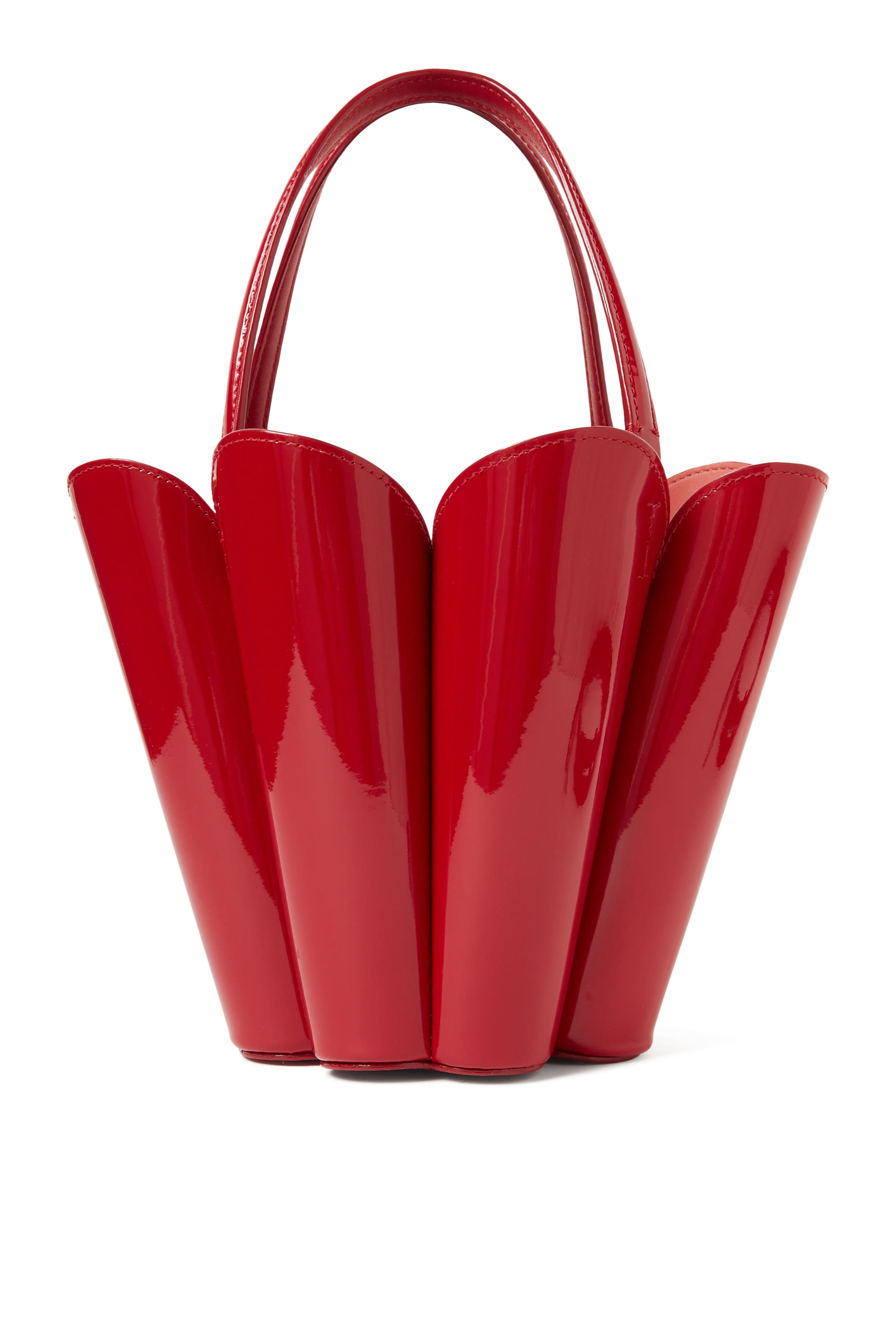 حقيبة باكيت بتصميم زهرة بشكل بستوني جلد لامع