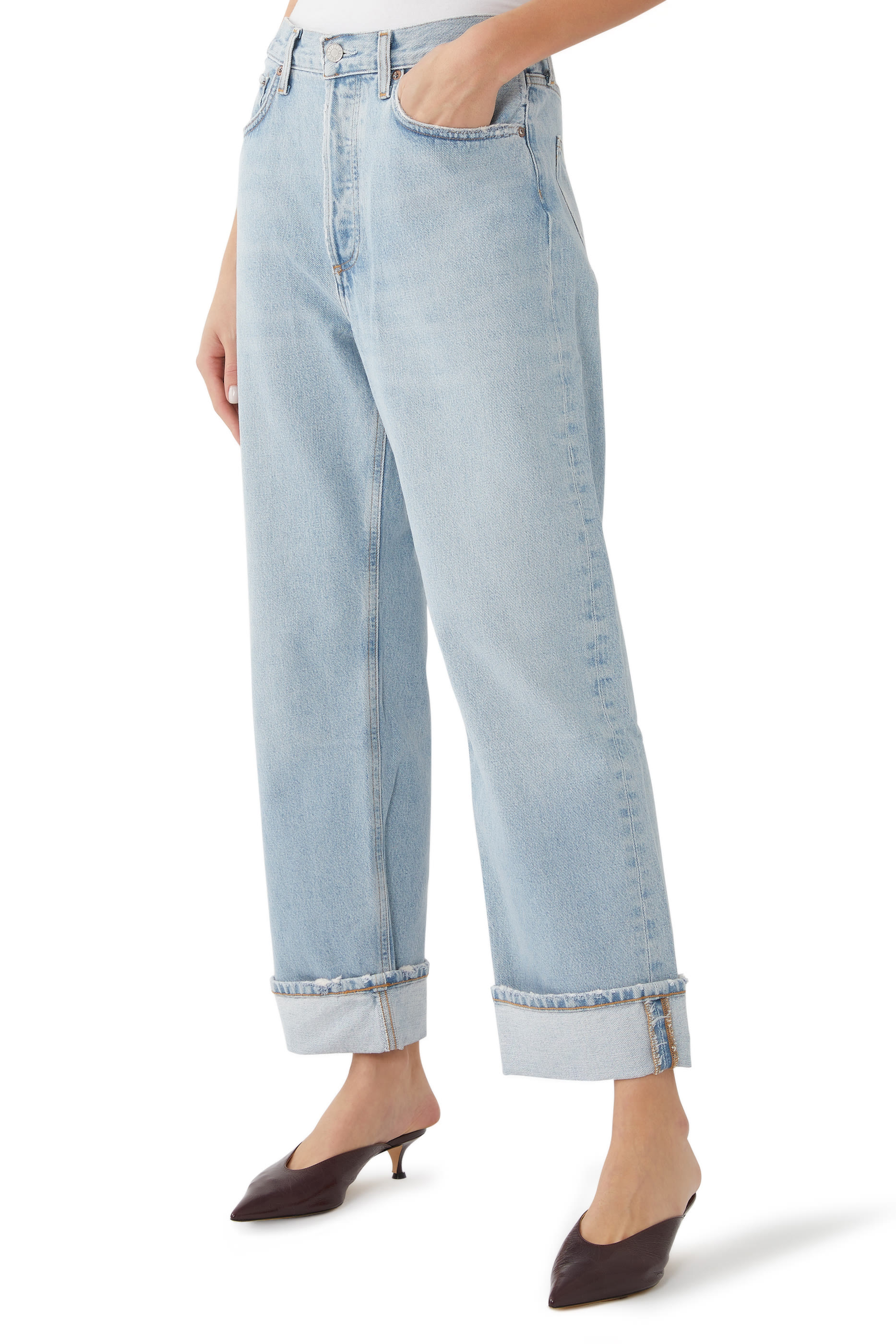 بنطال جينز فران سلان بخصر منخفض وقصة ساق مستقيمة