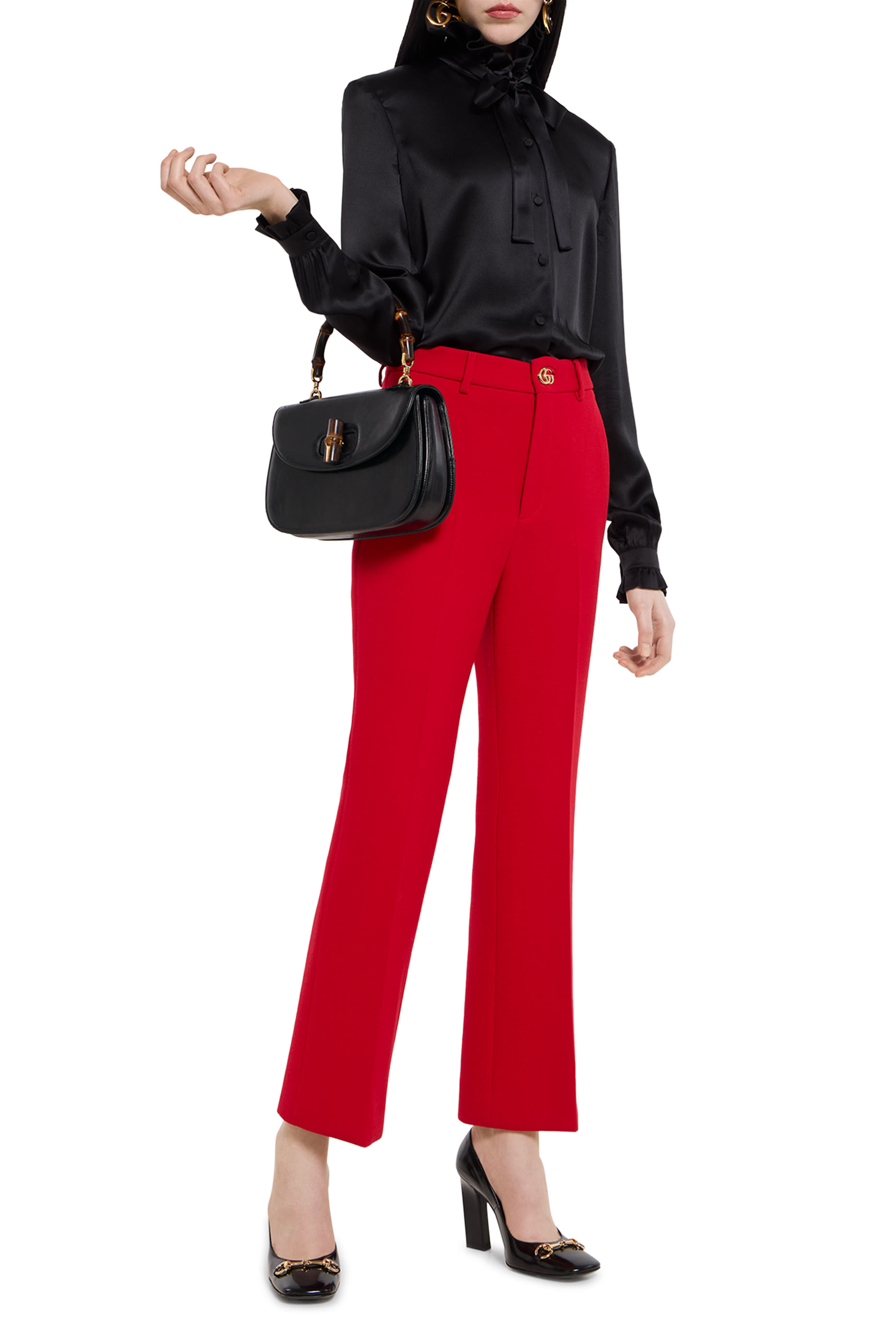 بنطال بزر بتصميم حرفي شعار الماركة كريب صوف