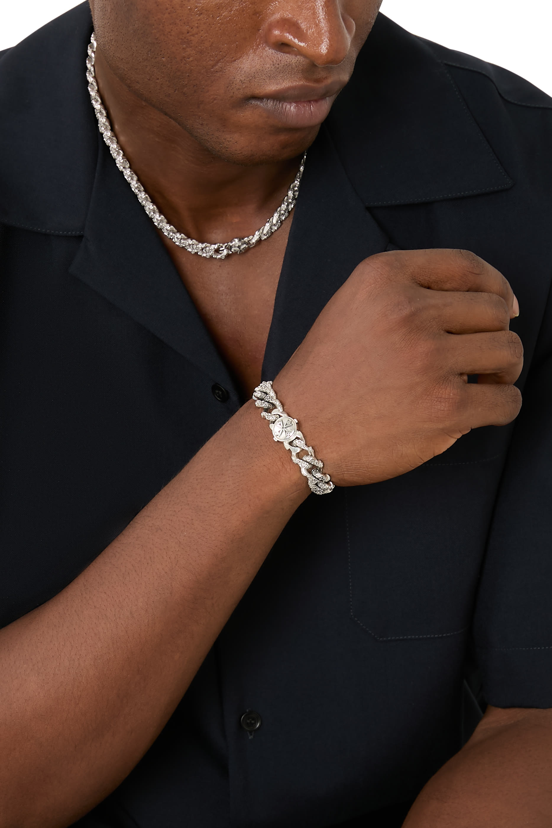 قلادة فلوريش بتصميم سلسلة، فضة استرلينية