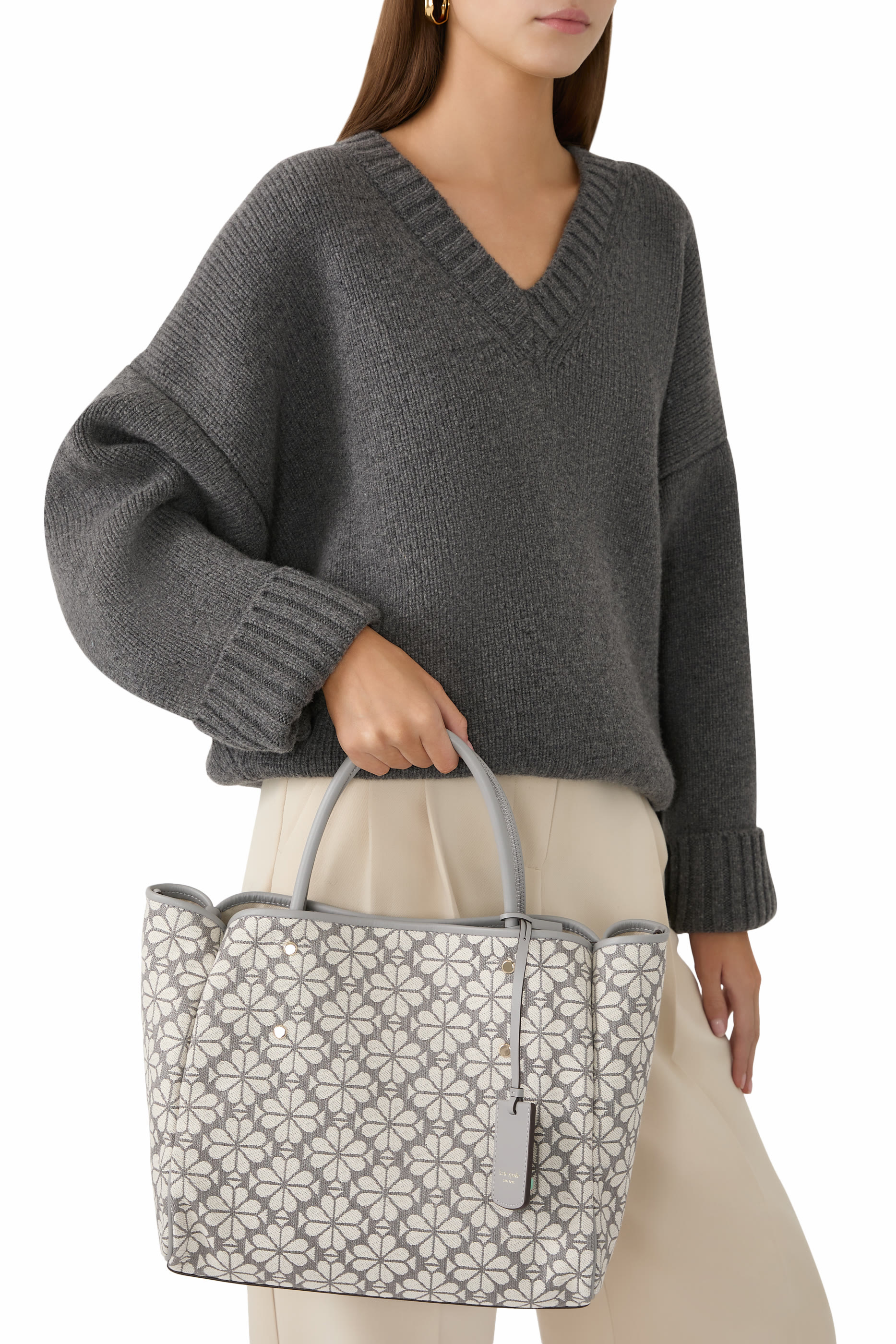 حقيبة يد متوسطة بنقشة زهور بالشكل البستوني