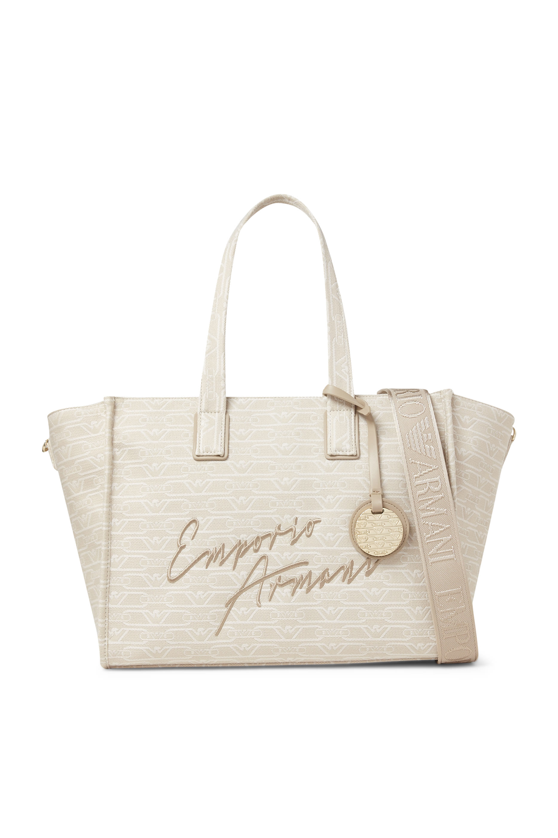 حقيبة يد متوسطة بطبعة حروف شعار الماركة بالكامل null