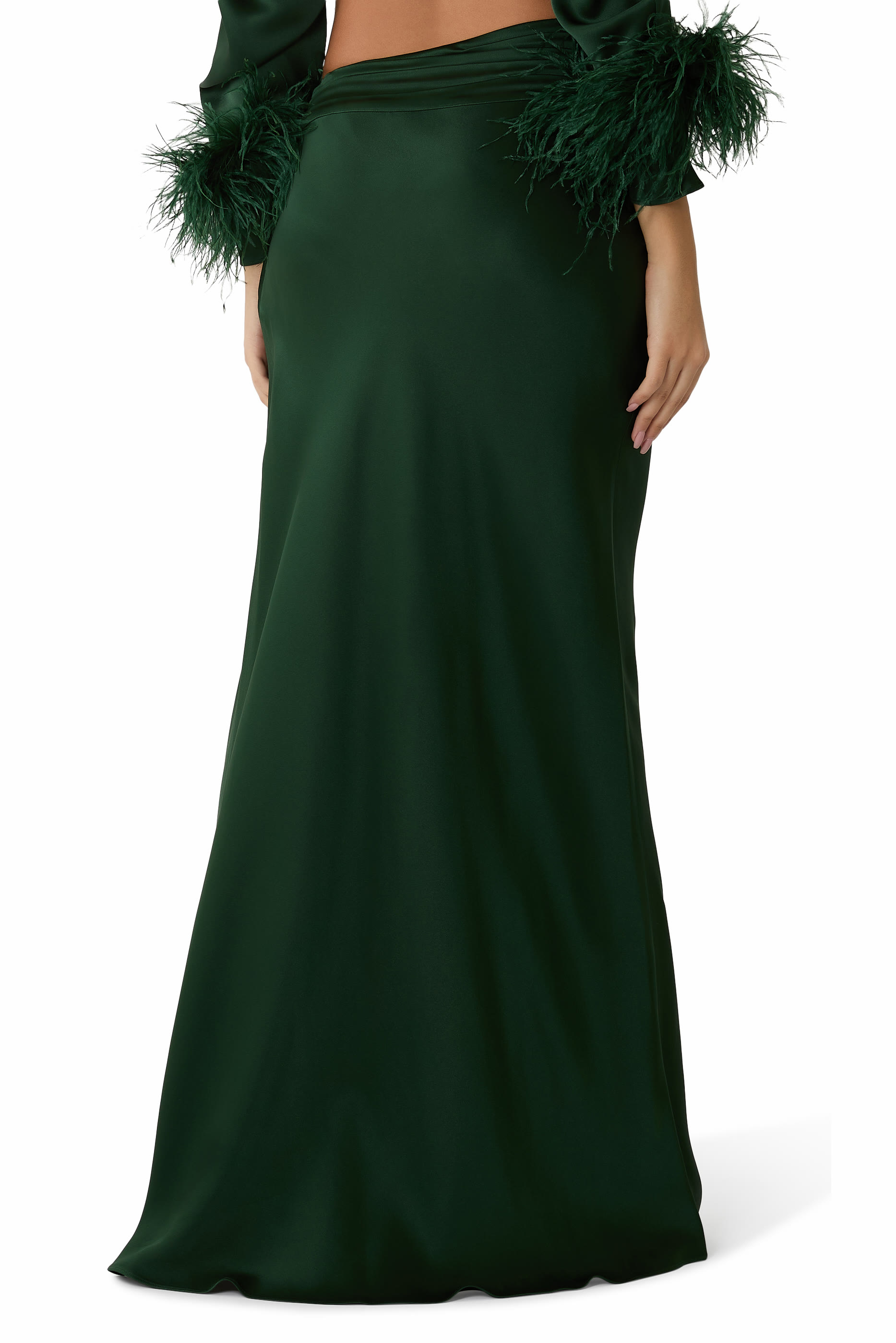 تنورة طويلة بخصر غير متماثل ساتان