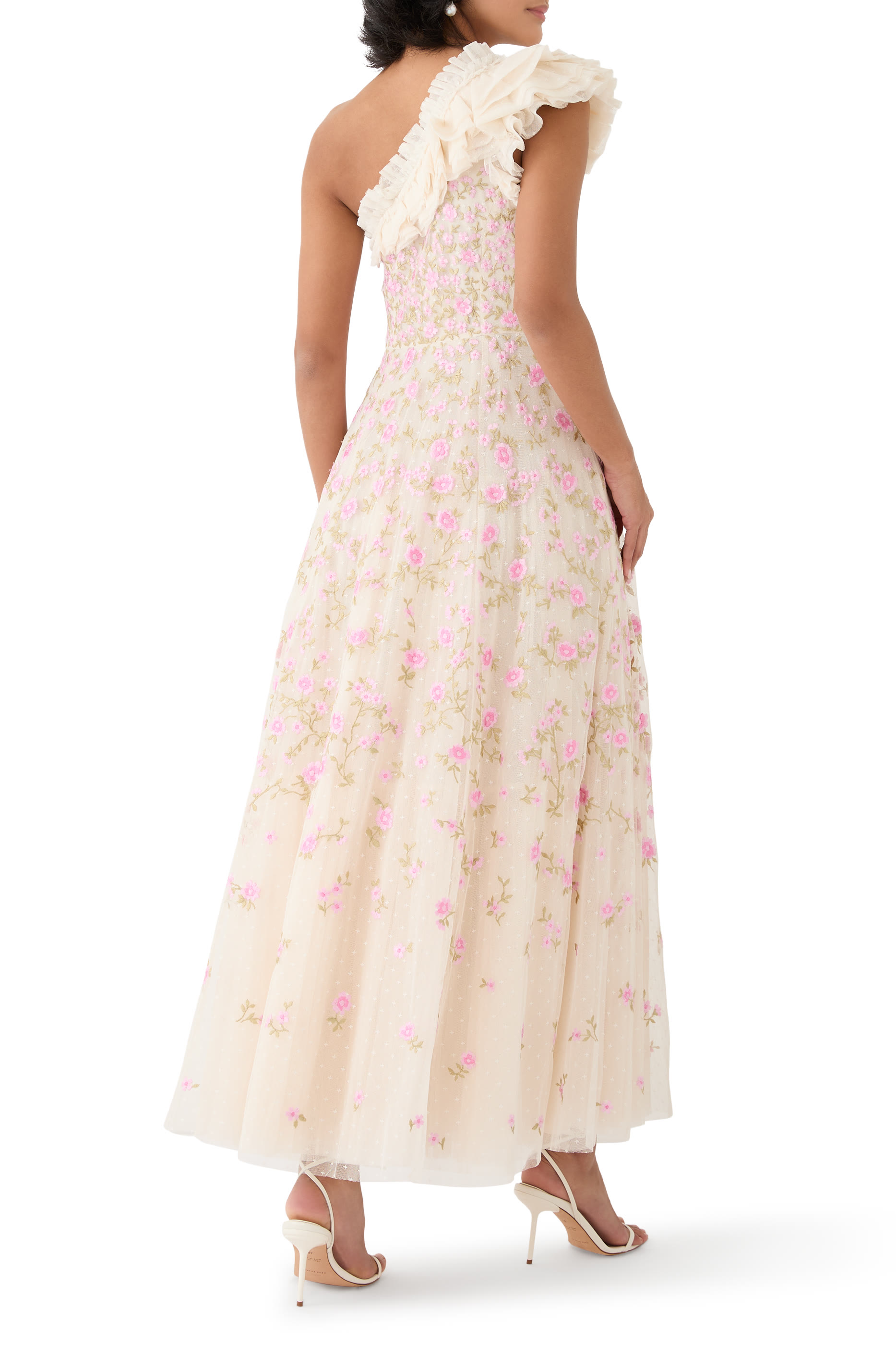 فستان سهرة ليا ديتسي بطول الكاحل وكتف مكشوف null