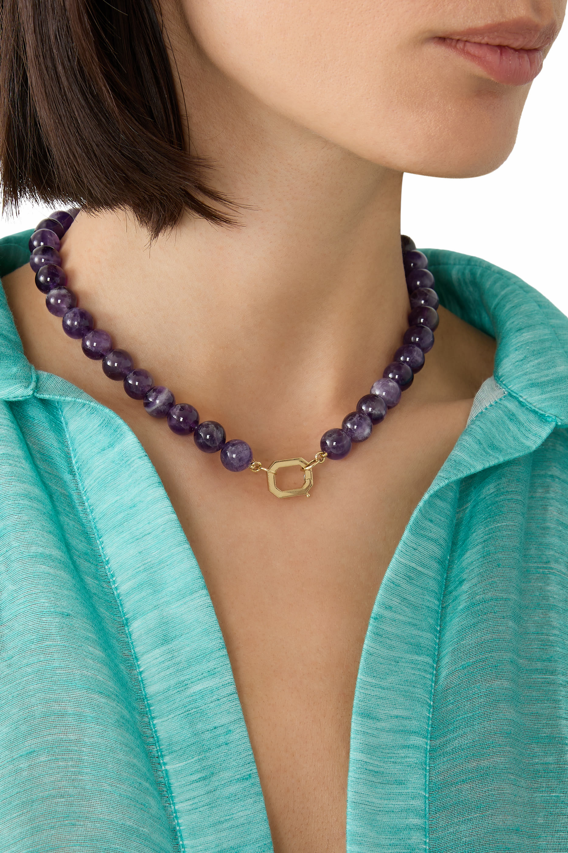 قلادة بخرز جمشت، ذهب أصفر عيار 18