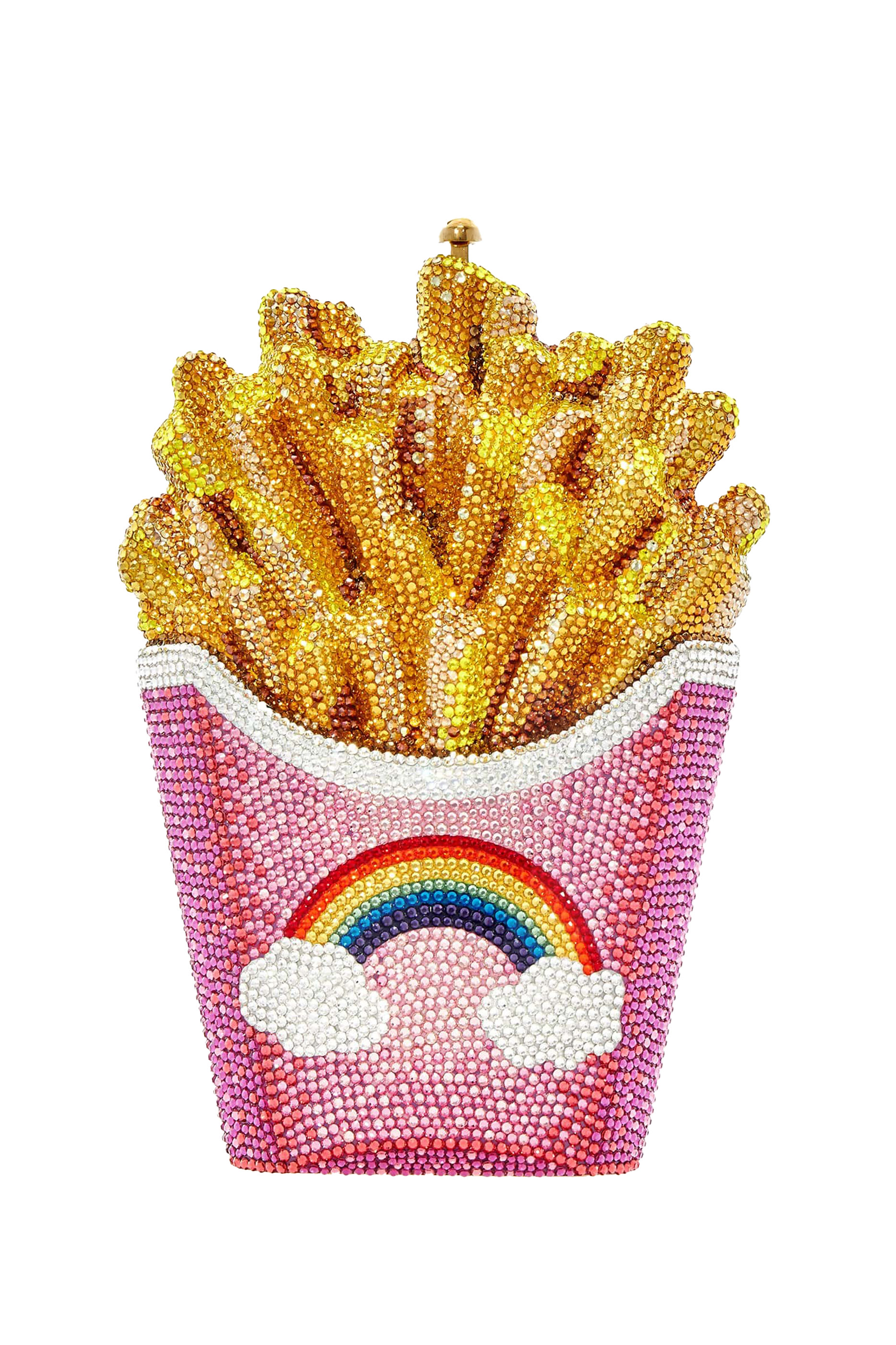 حقيبة على شكل عبوة بطاطا مقلية بألوان قوس قزح