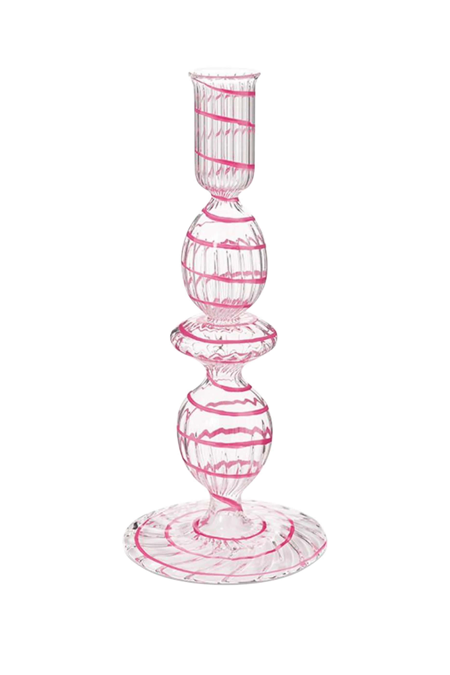 حامل شموع زجاجي بنقشة ملتوية- صغير