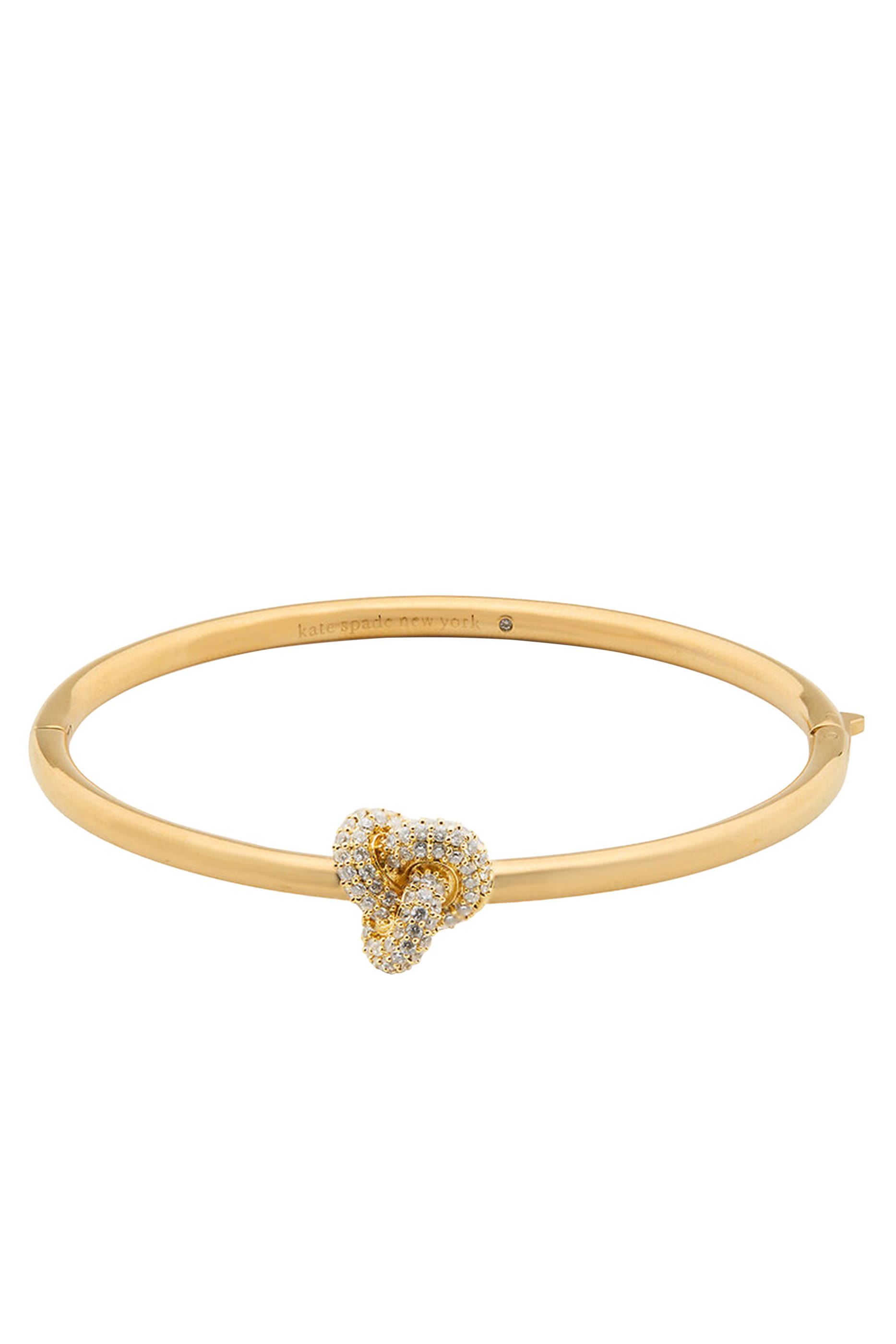 سوار بحلية بتصميم عقدة مزدوجة بأحجار زركونيا بافيه ومشبك مفصلي، معدن مطلي وستانلس ستيل