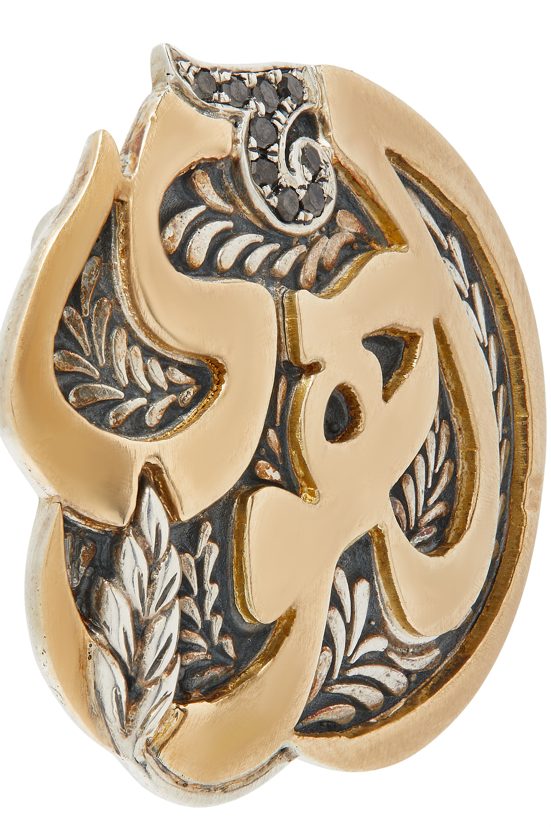 أقراط بتصميم دائري مزين بكلمة هوى وماس أسود ذهب أصفر عيار 18 وفضة إسترلينية