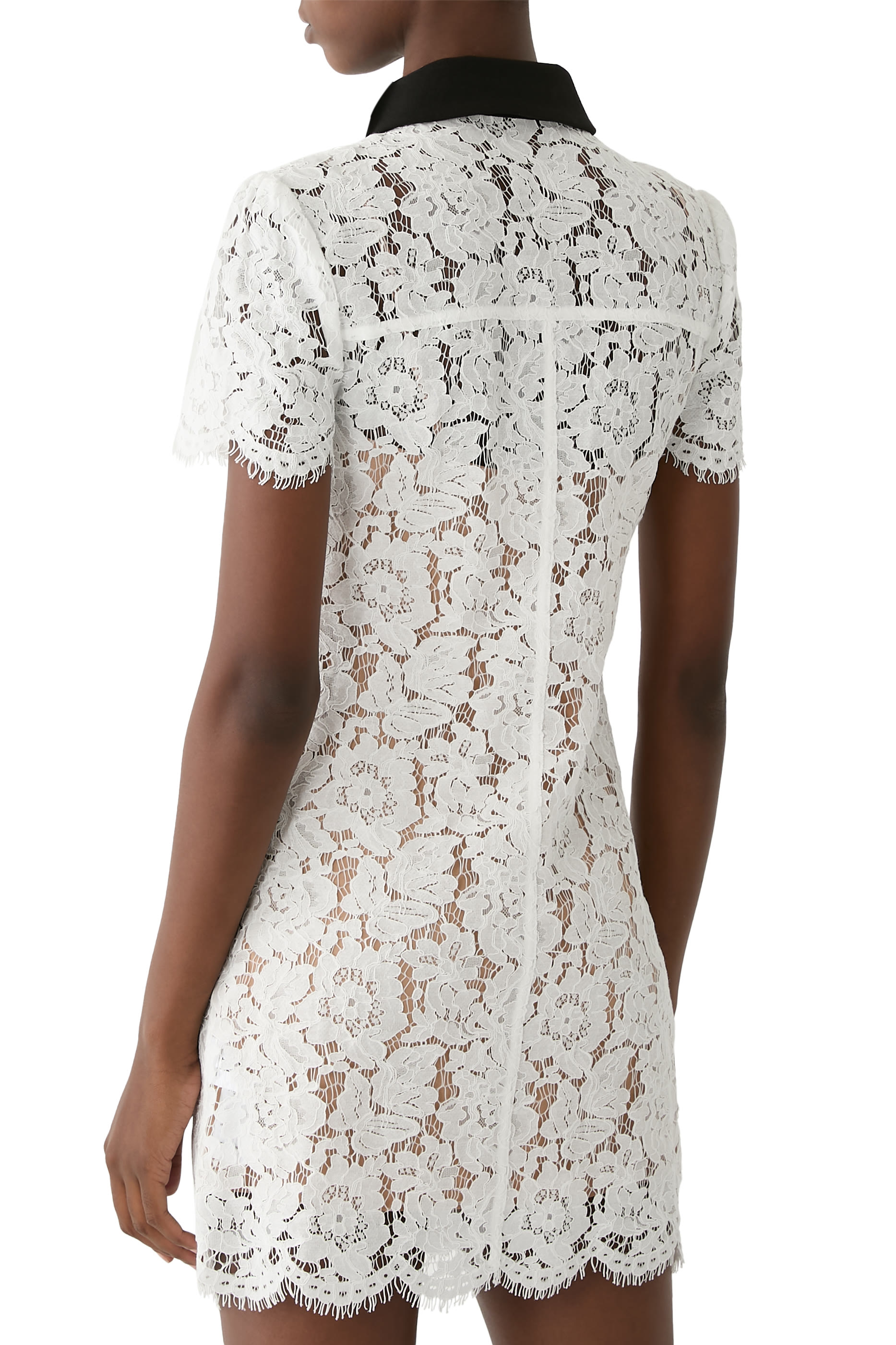 فستان قصير بياقة بلون مغاير دانتيل null