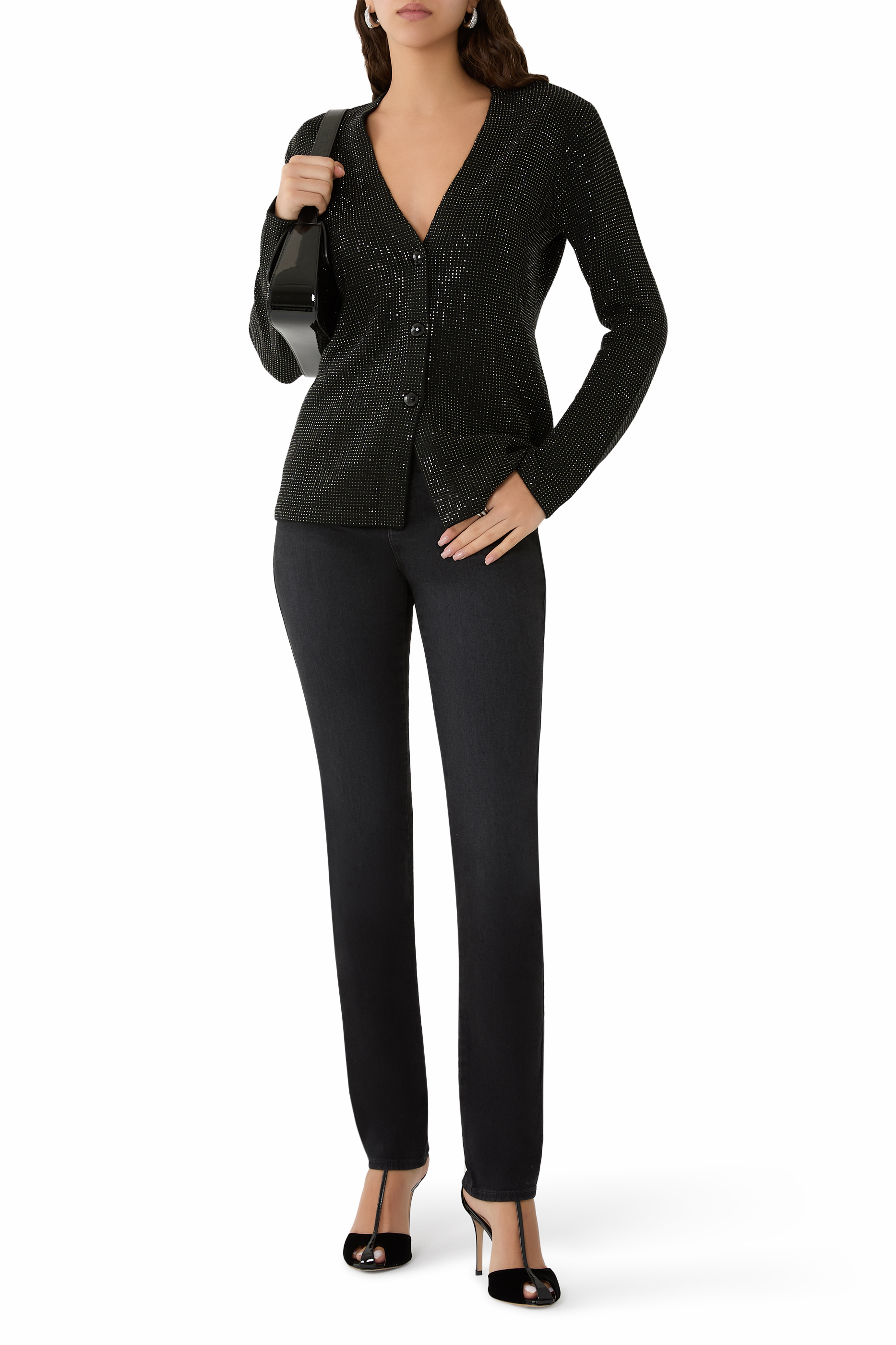 كارديغان مزين بأحجار الراين مزيج صوف 