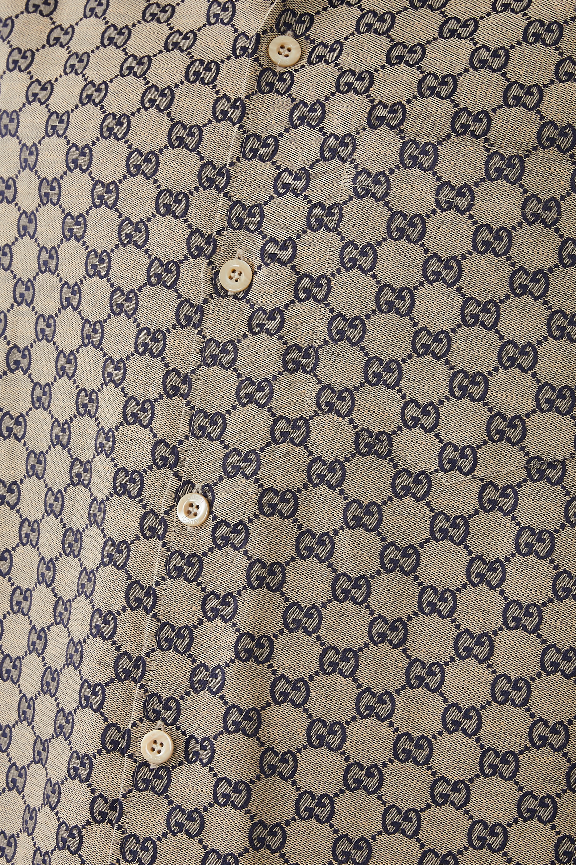 قميص بنقشة حرفي شعار الماركة مزيج قماش قنب وكتان