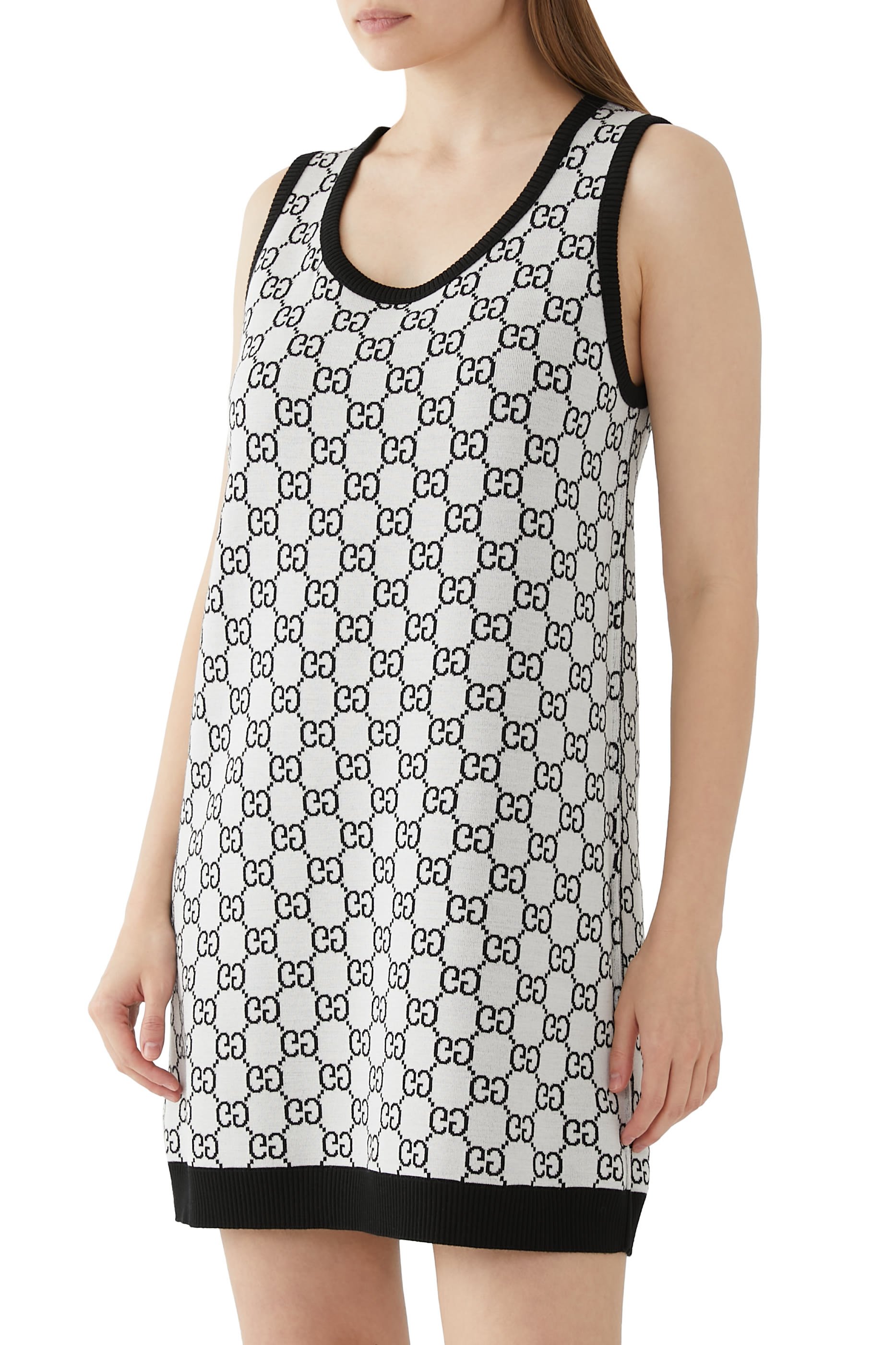 فستان قصير بنقشة حرفي شعار الماركة جاكار صوف