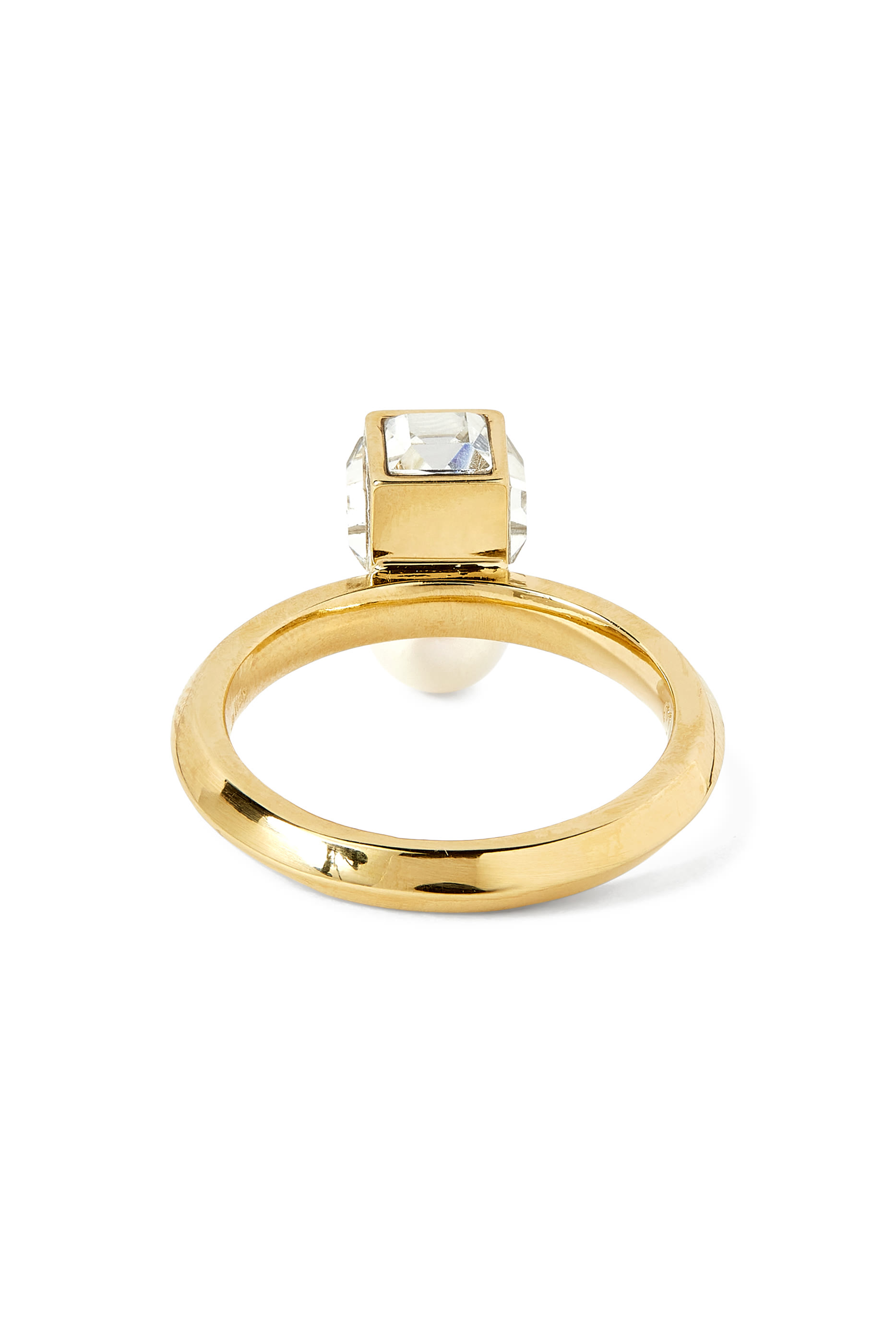 خاتم بكريستالة بتصميم مكعب ولؤلؤ، معدن