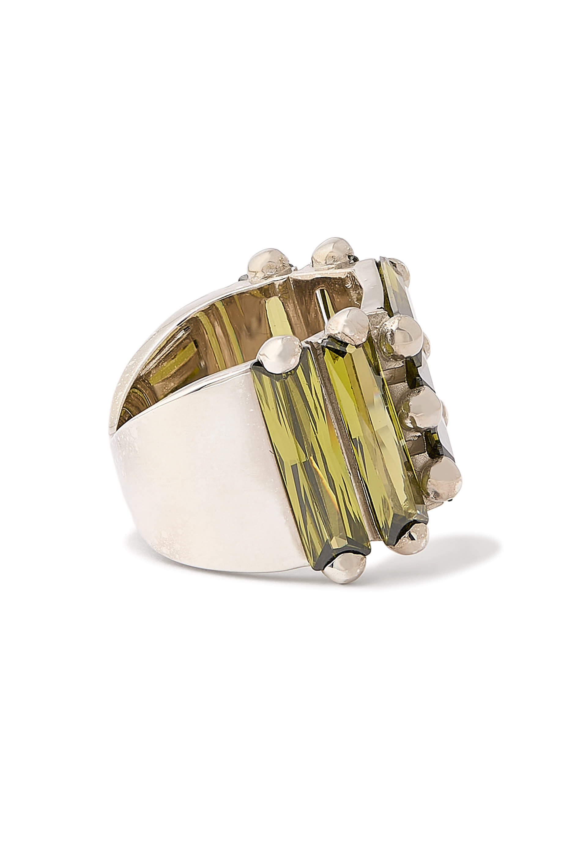 خاتم أرمور مرصع بكريستال وأحجار زركونيا مستطيلة، فضة اسرتلينية عيار 925