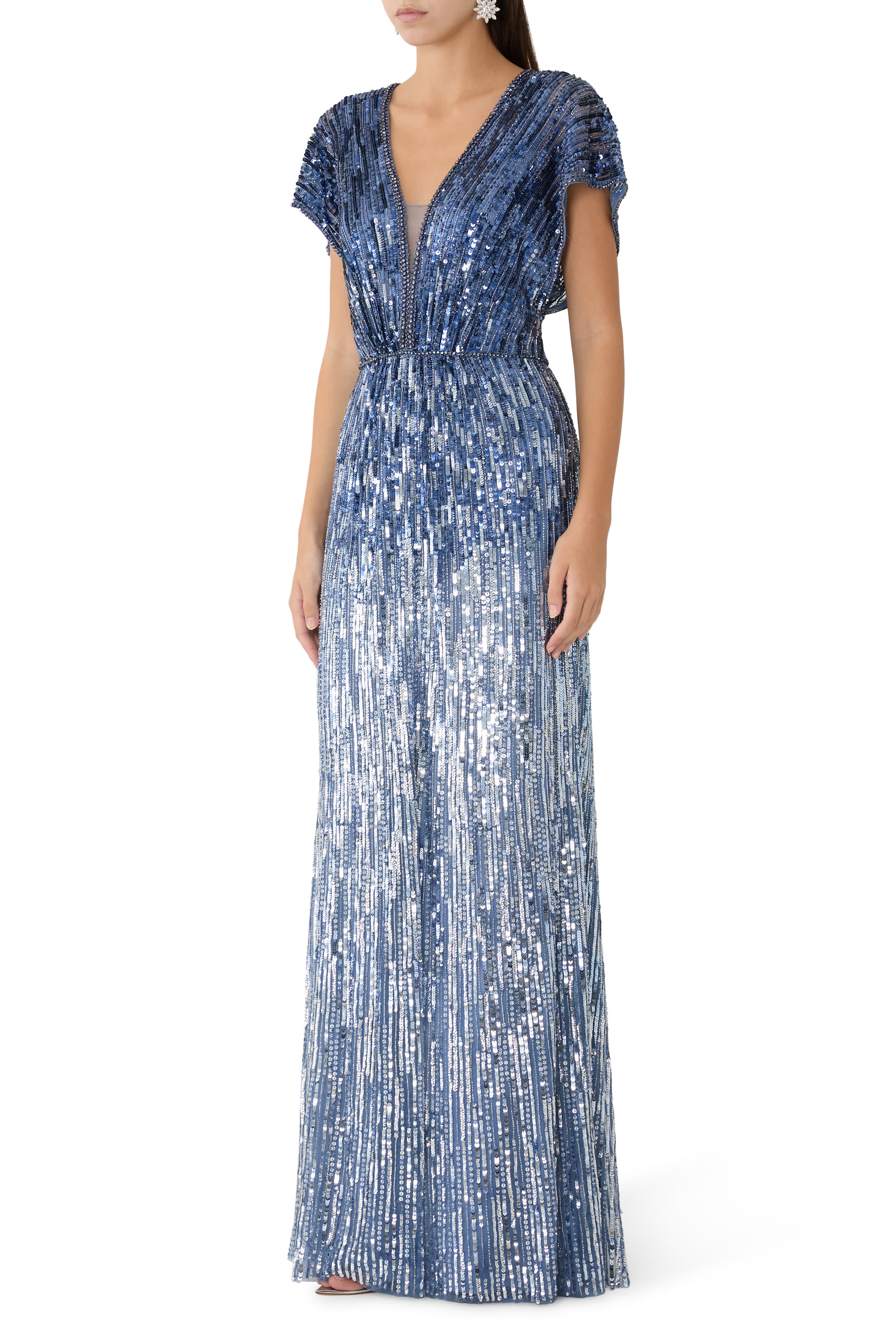 فستان سهرة داسك بياقة V