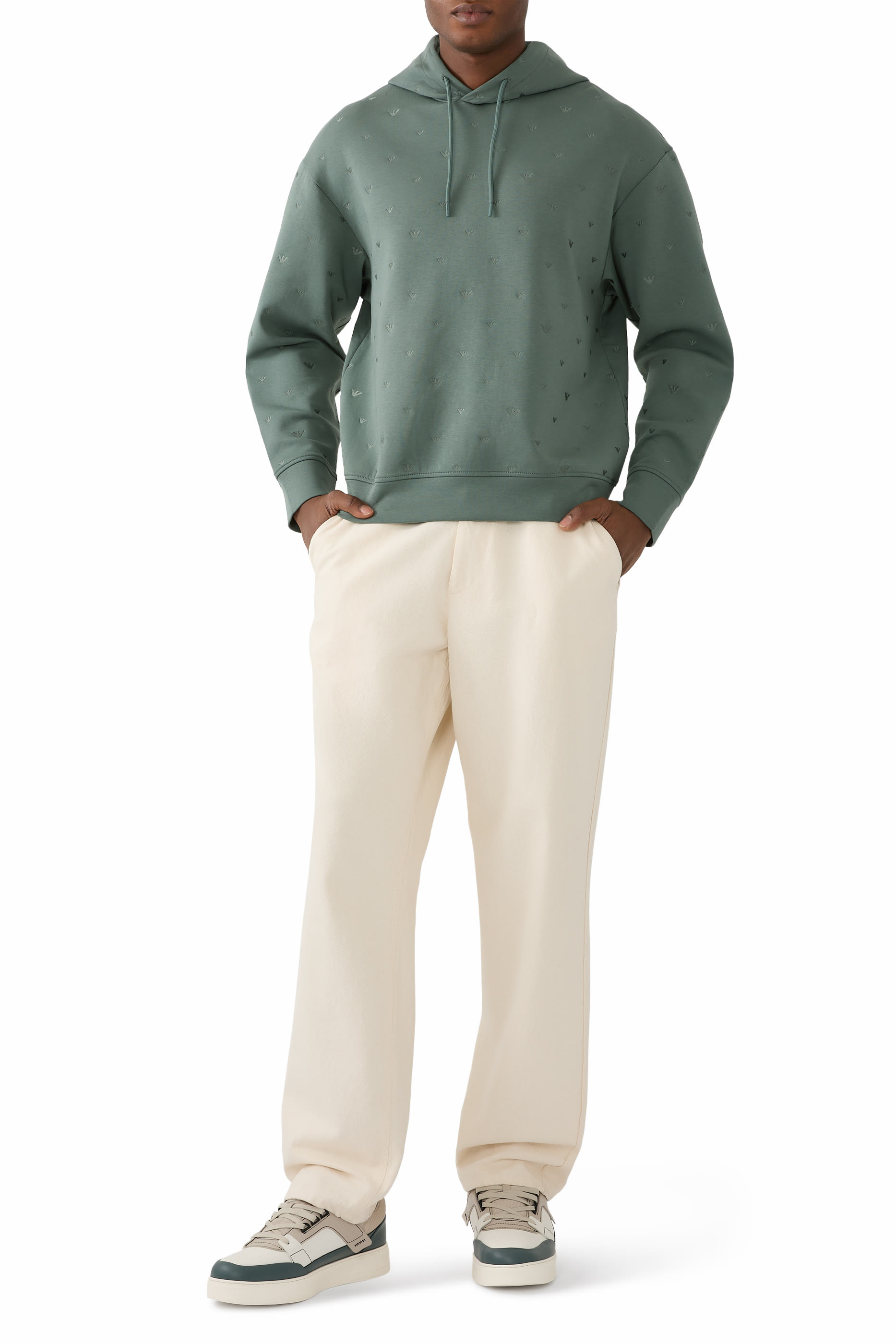 سويت شيرت بغطاء رأس ونقشة شعار الماركة null