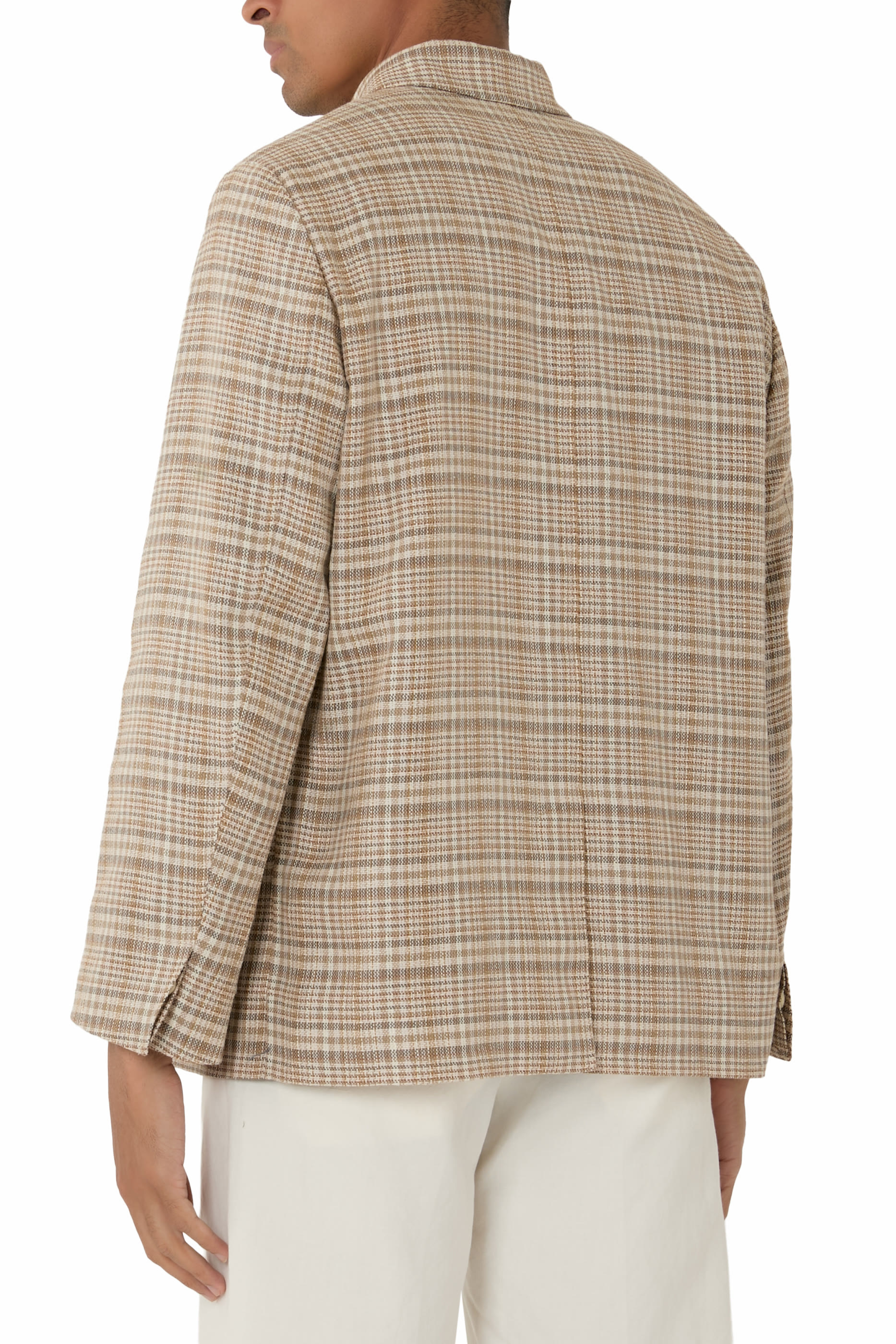 جاكيت نيب بنقشة مربعات كتان وحرير