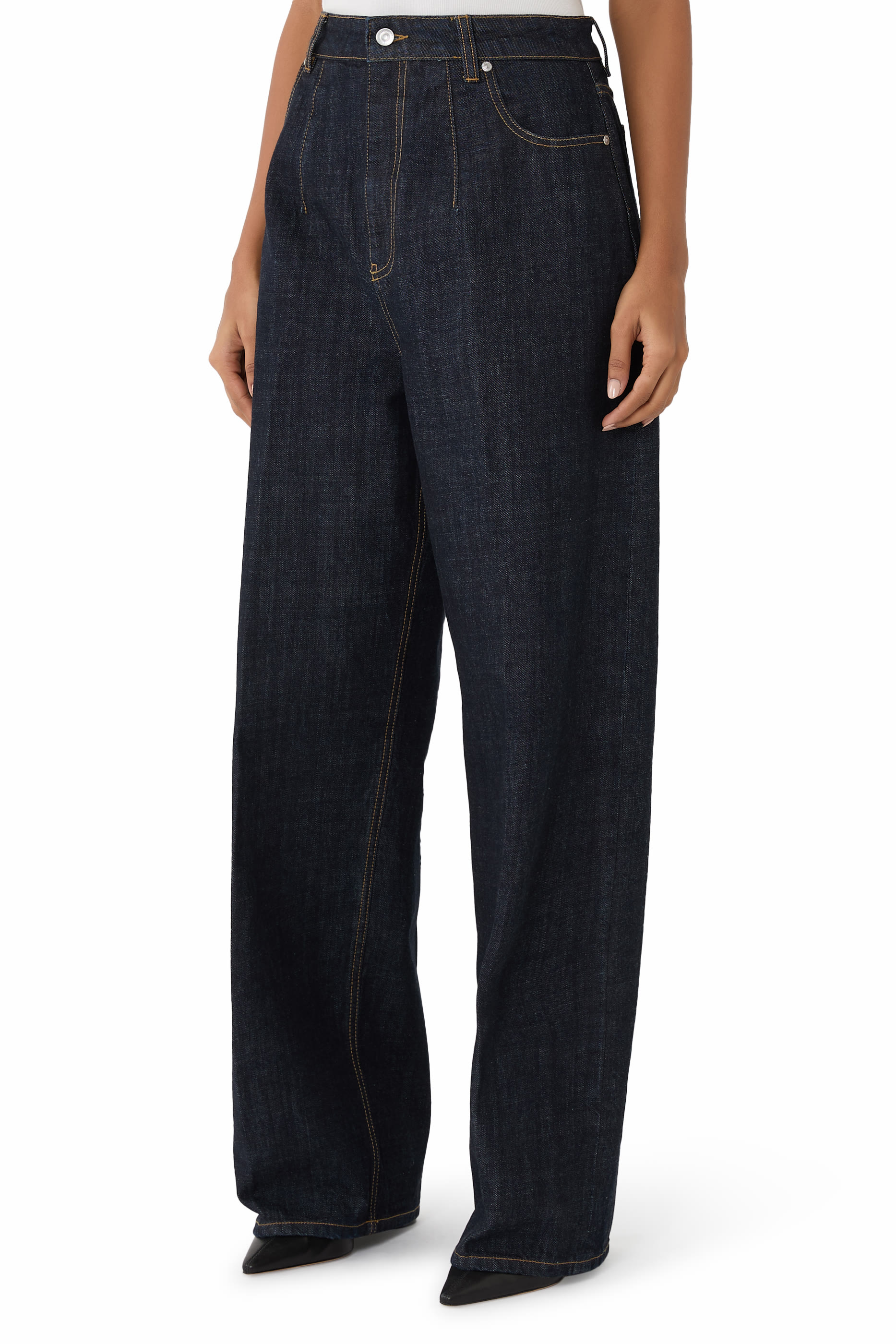 بنطال جينز بخصر مرتفع مزموم