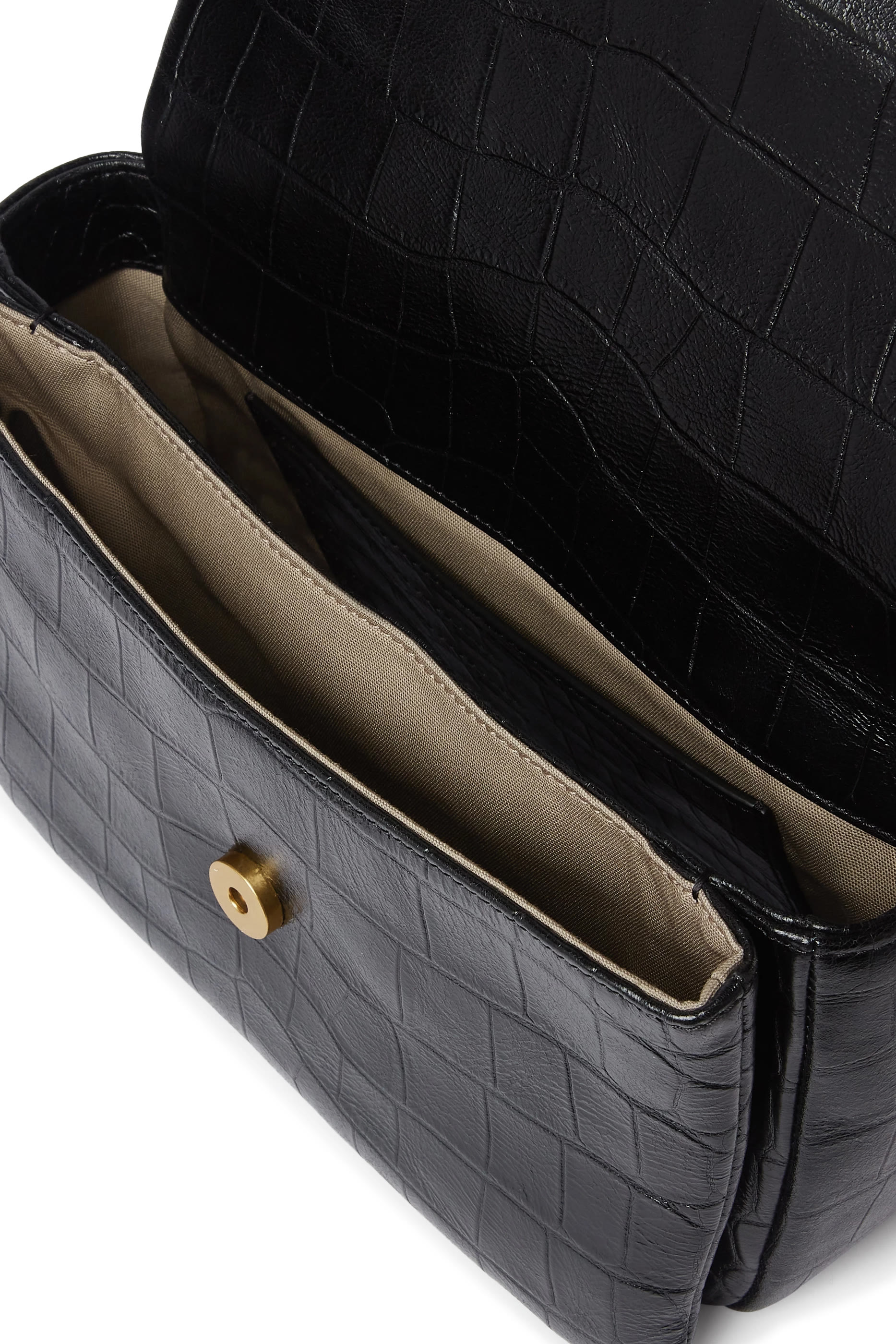 حقيبة كروس بودي بشعار الماركة جلد بنقشة جلد التمساح