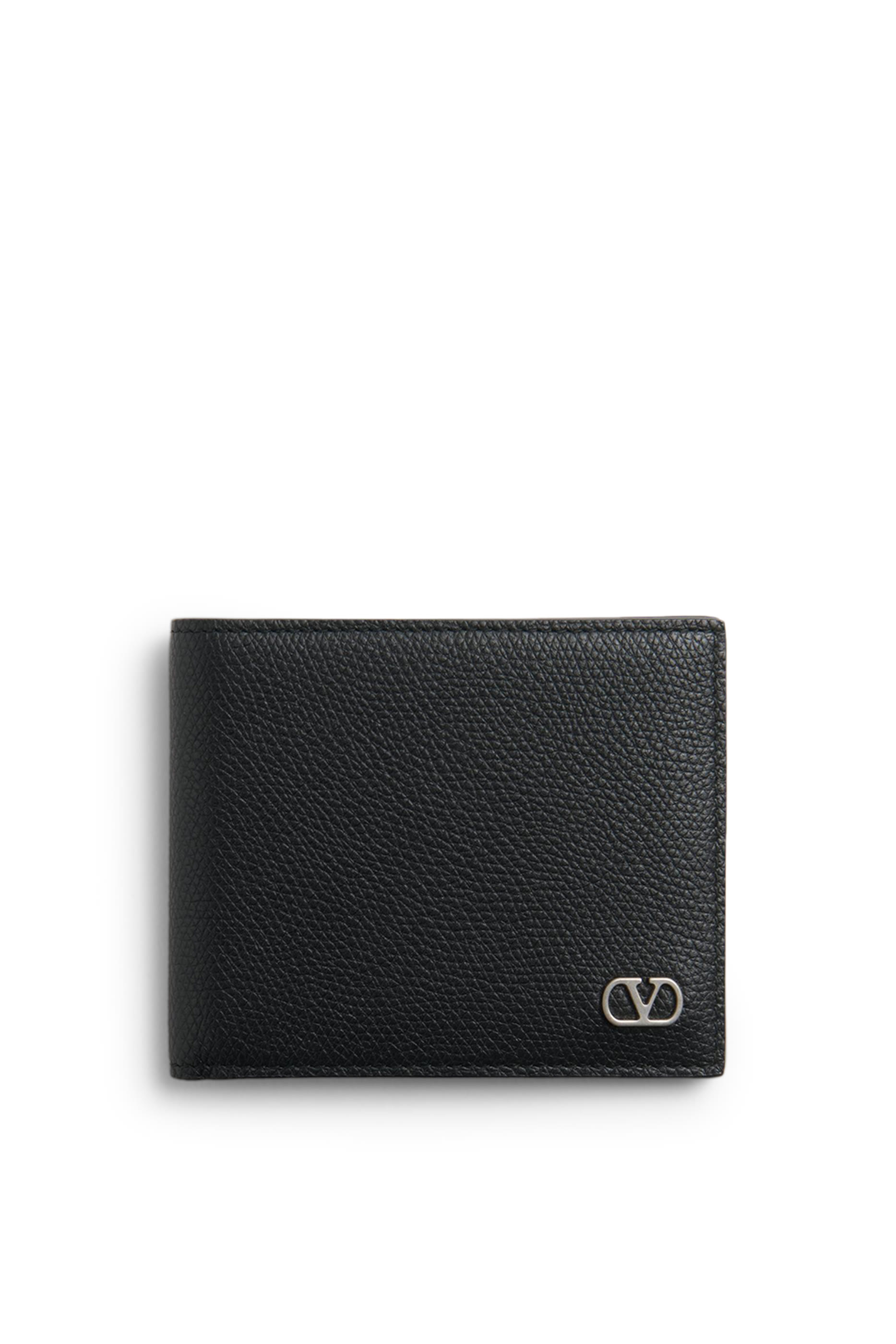 محفظة بشعار الماركة جلد عجل بارز الملمس