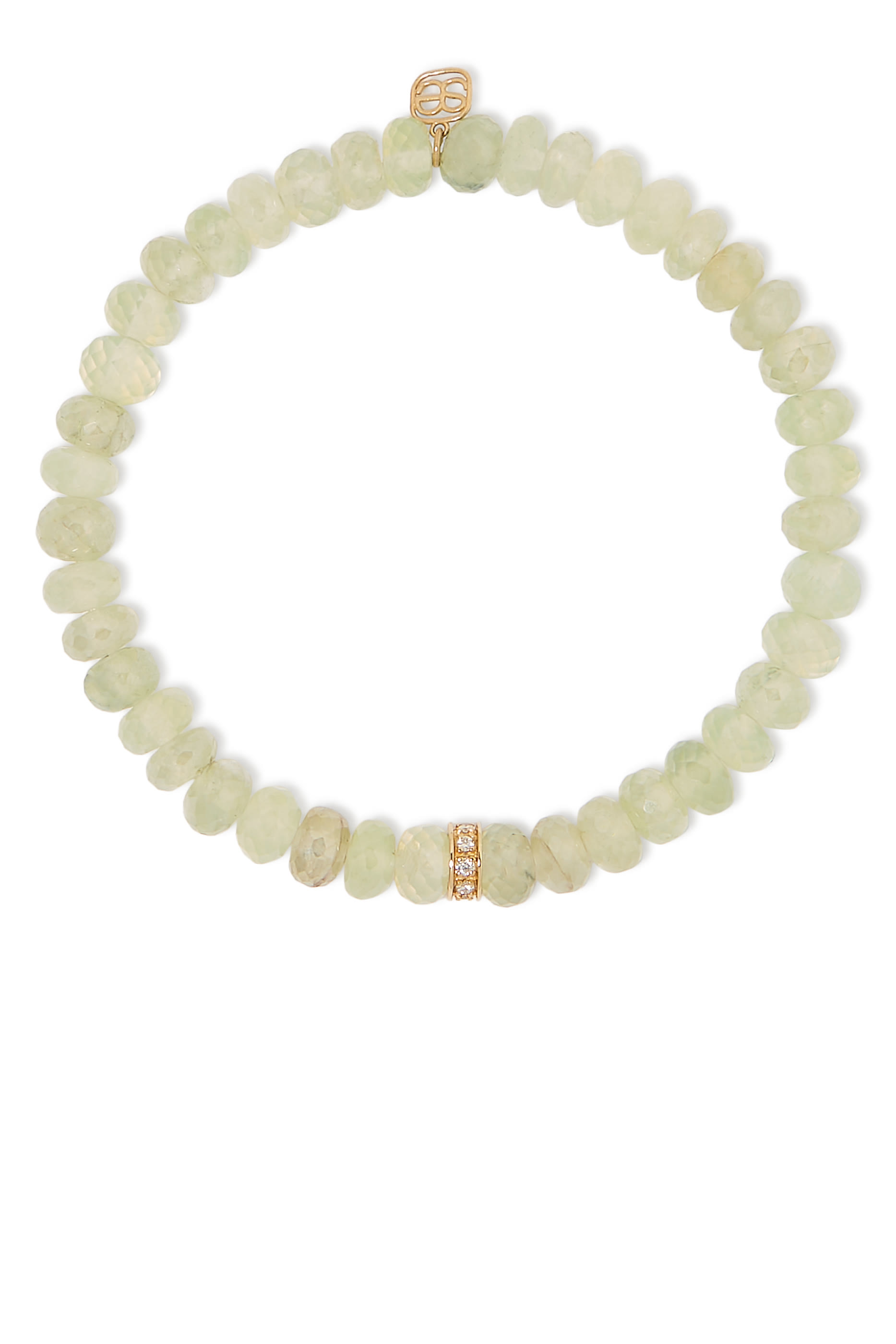 Wheel Rondelle Beaded Bracelet, 14k Yellow Gold & Diamonds, Prehnite
