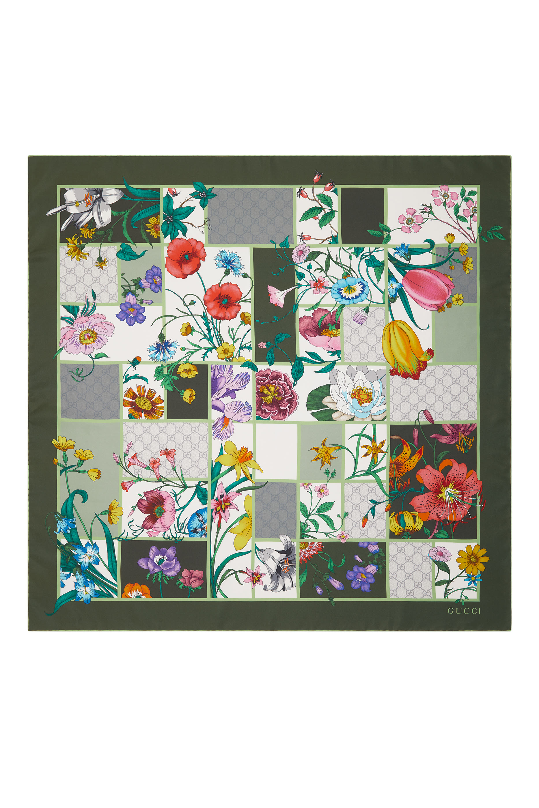 وشاح مربع بطبعات حرير تويل 