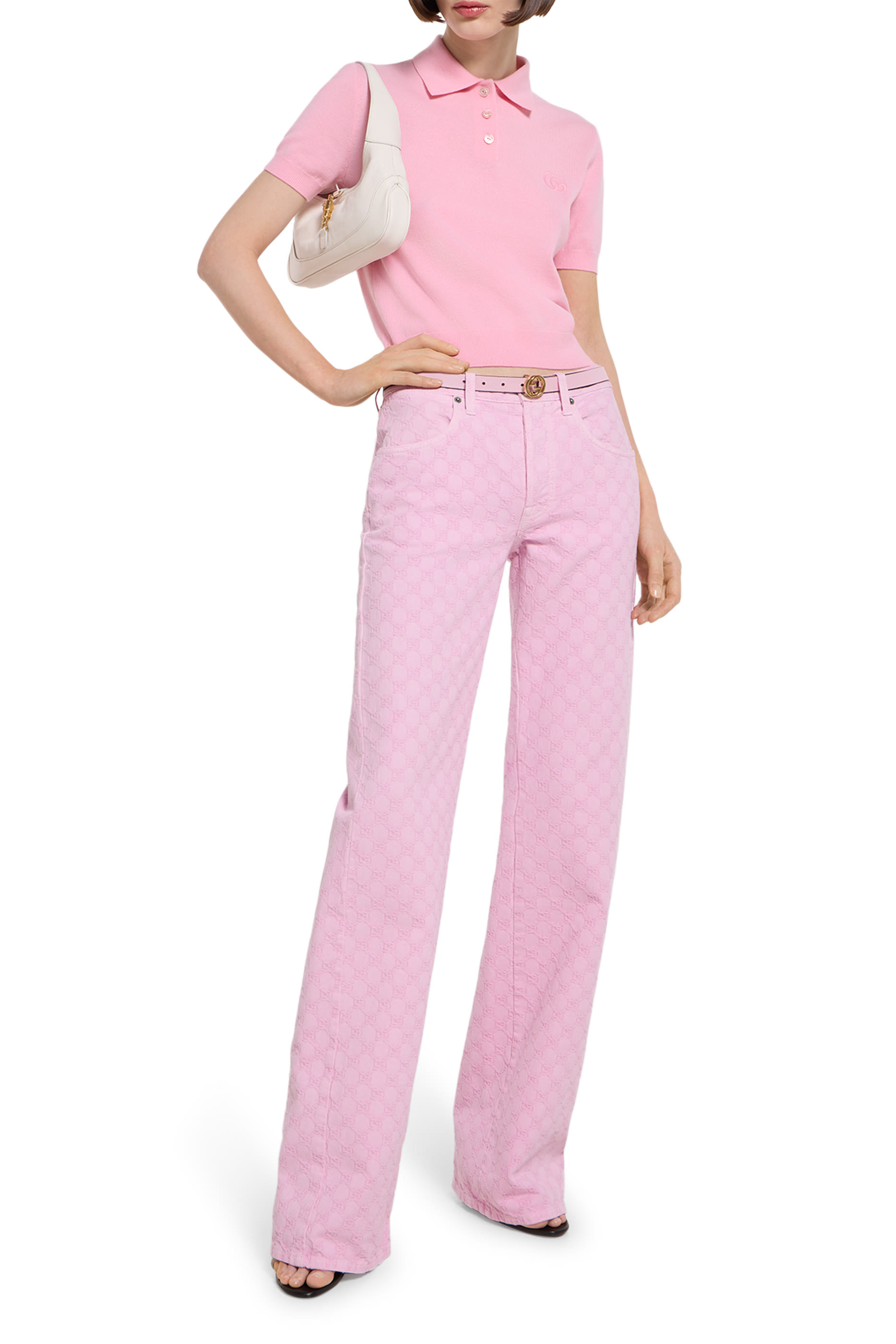 قميص بولو صوف منسوج بتطريز شعار الماركة