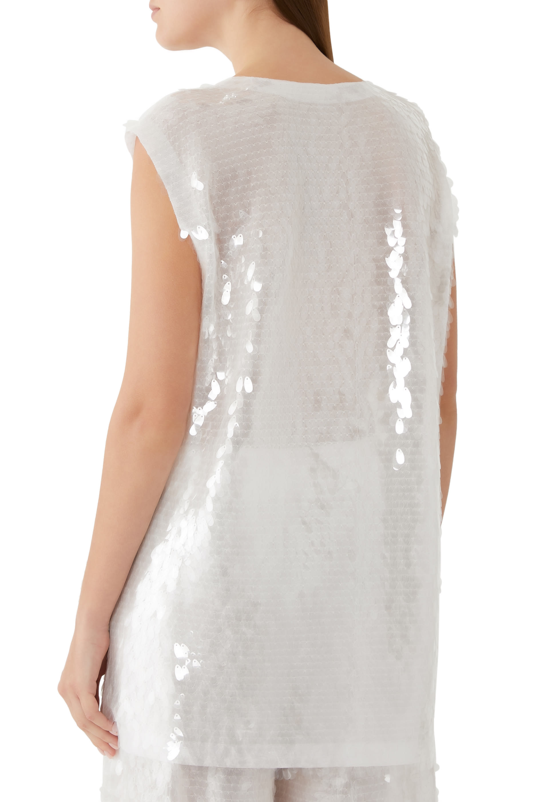 بلوزة بلا أكمام بياقة ضيقة وترتر