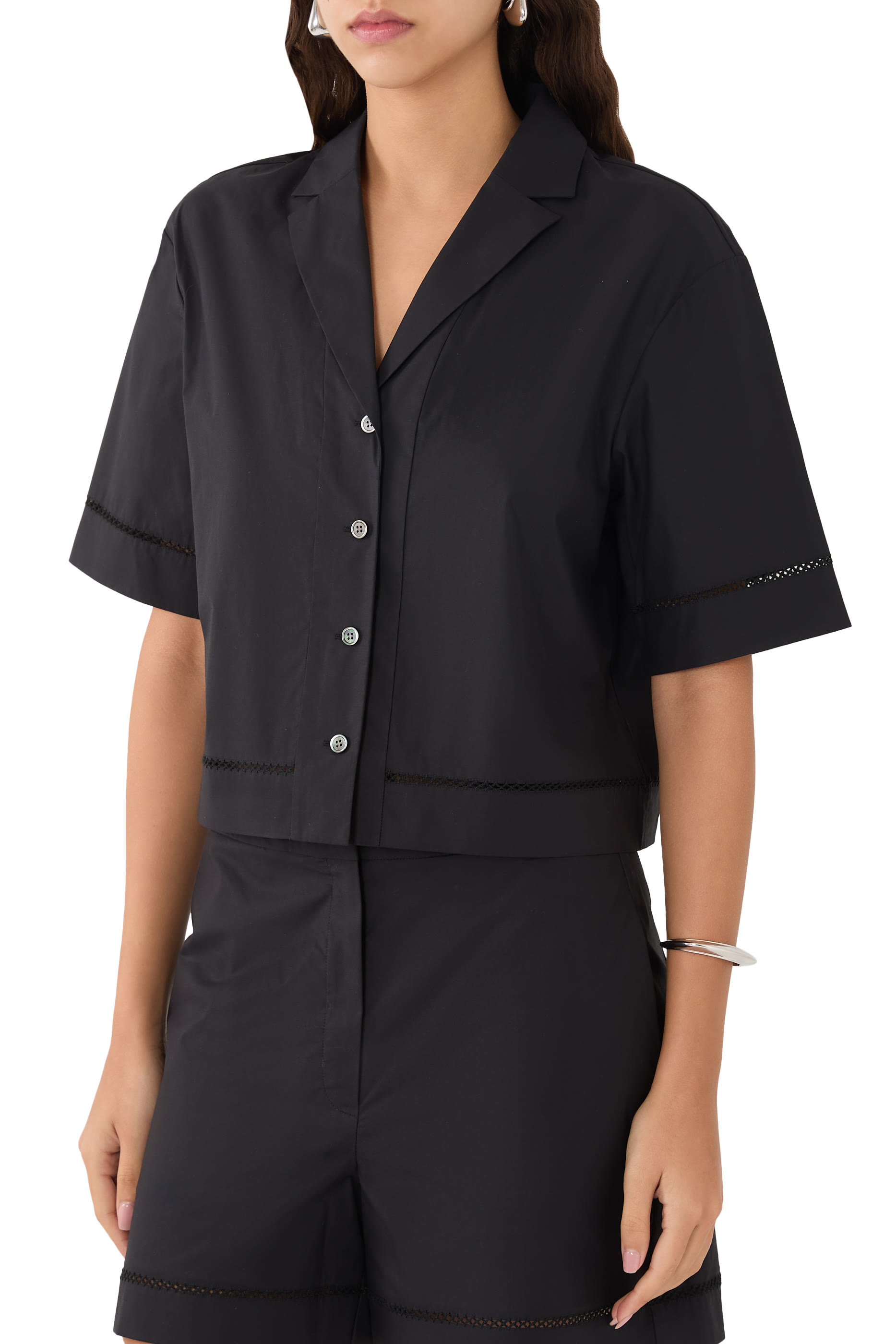 قميص كامب بقصة مربعة قماش بوبلين سيتي