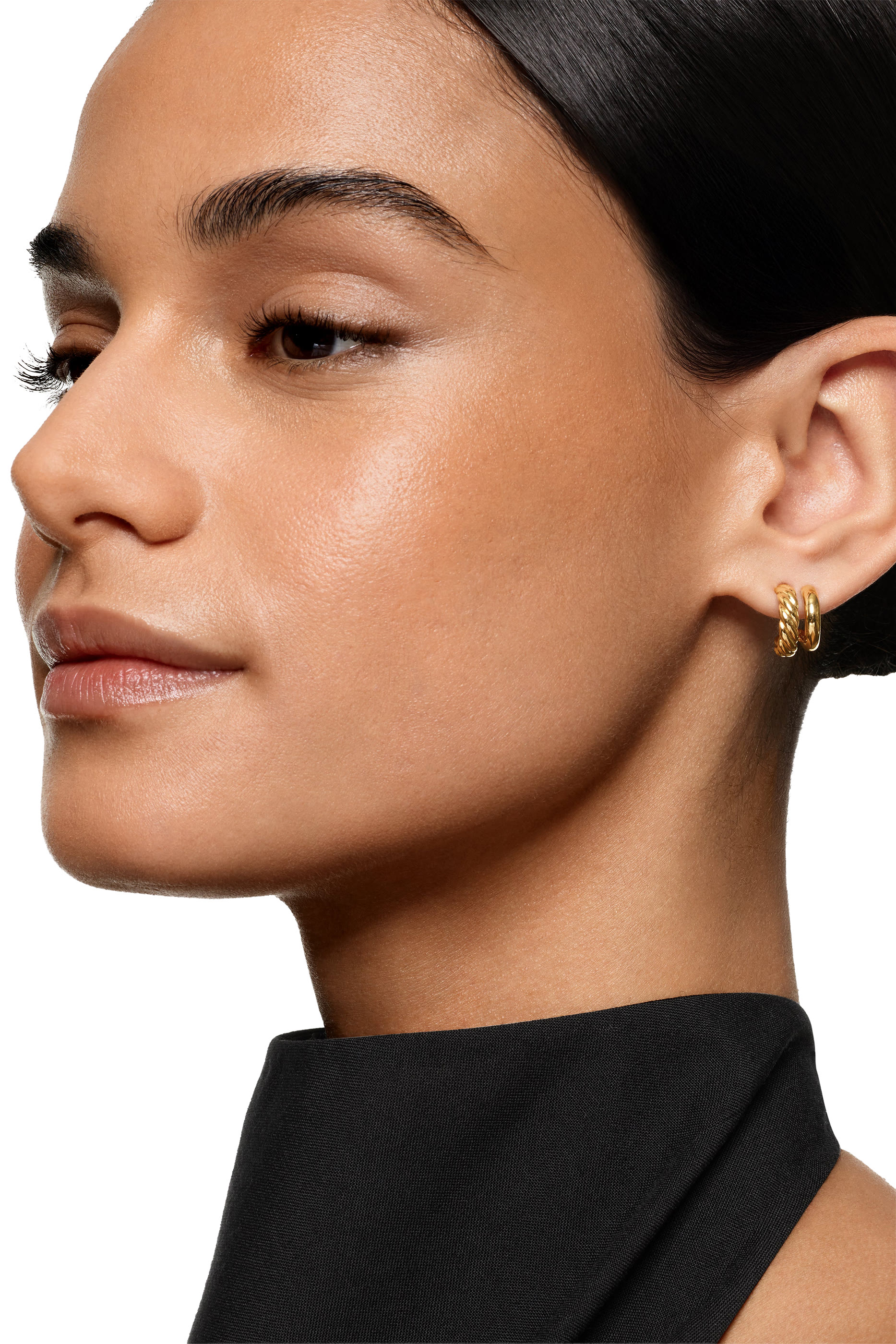 أقراط هاجي دي واي ميرسر بتصميم دائري مزدوج، ذهب أصفر عيار 14