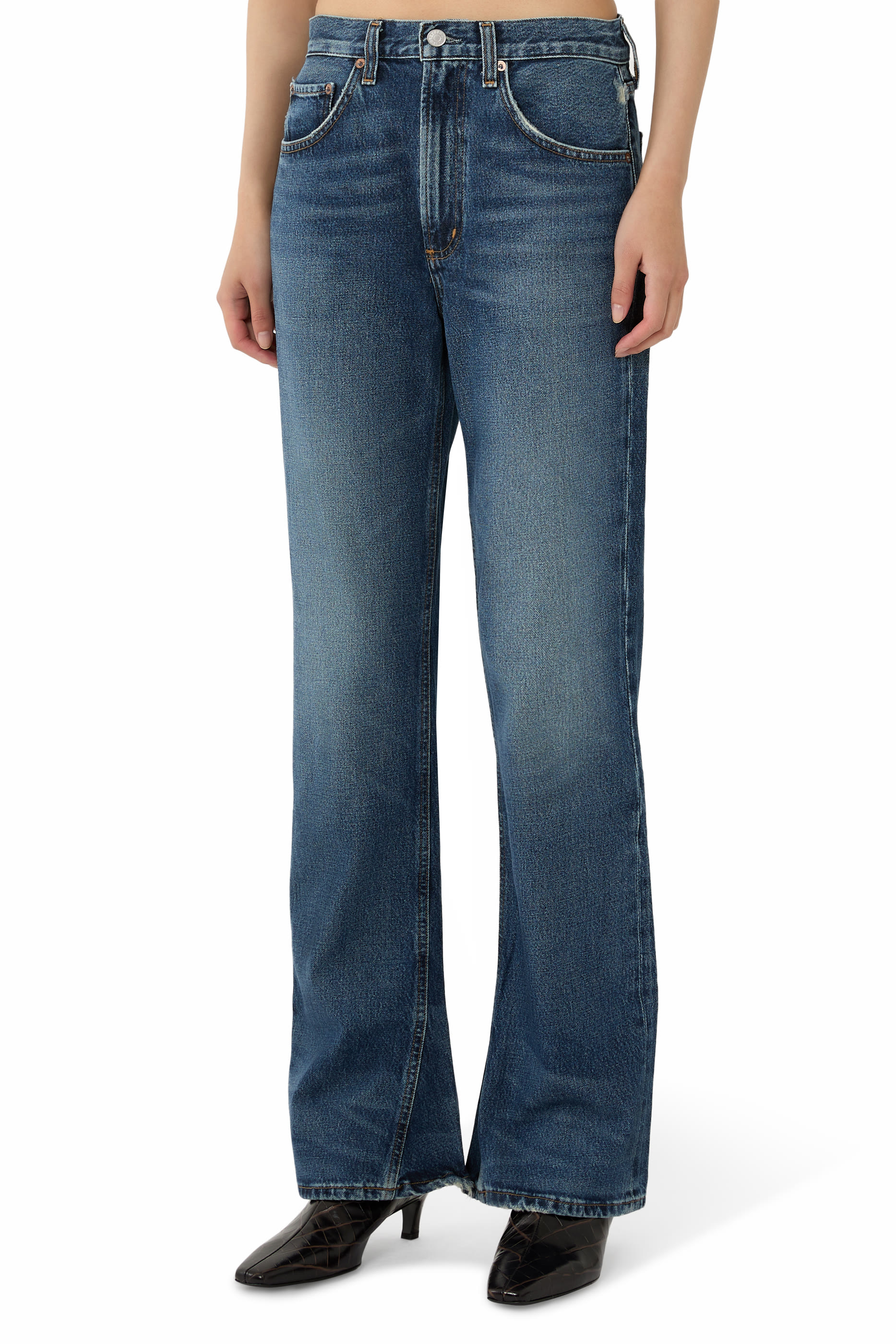 بنطال كيك بحافة واسعة وخصر متوسط الارتفاع