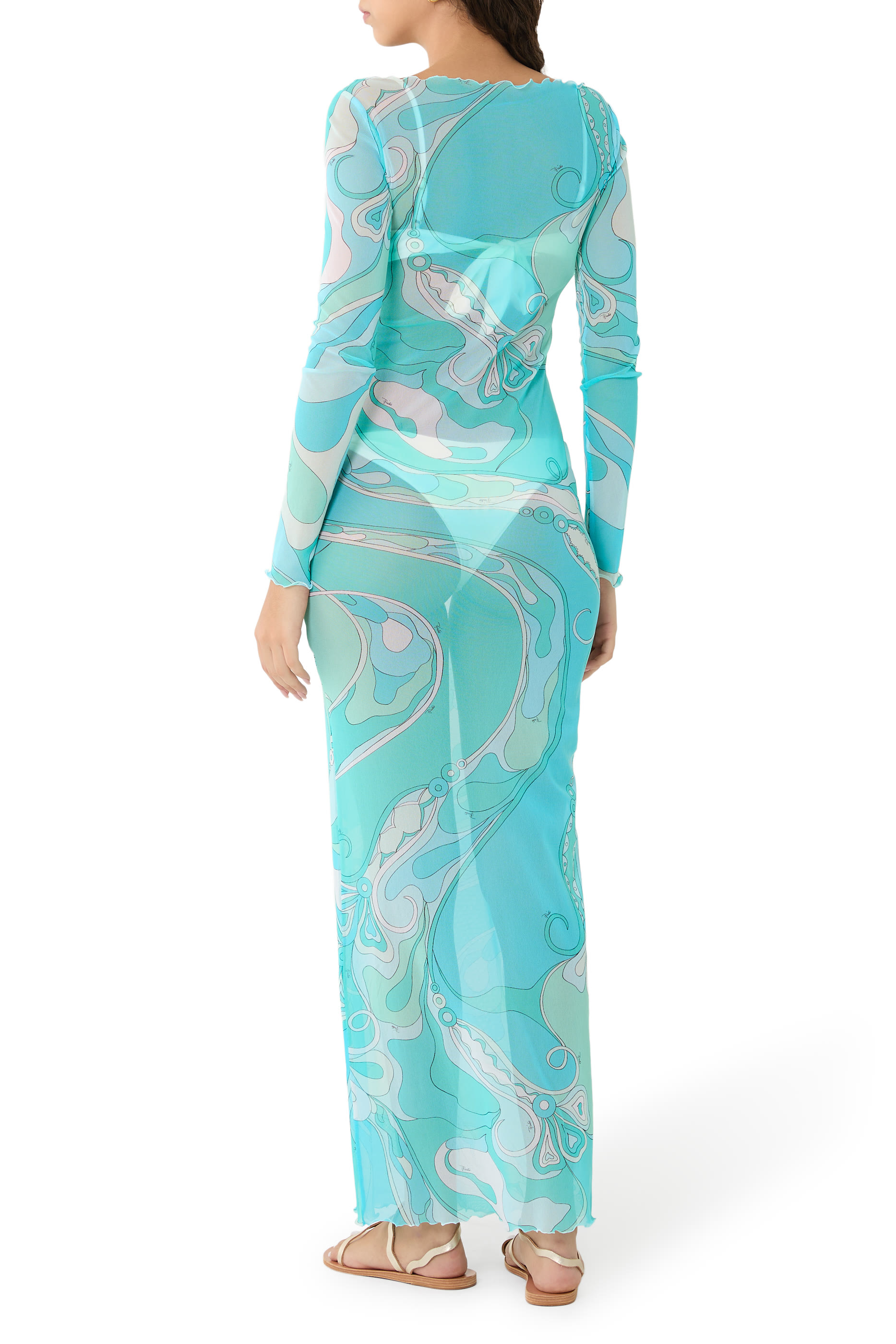 فستان أبيتو طويل شفاف بأكمام طويلة تول