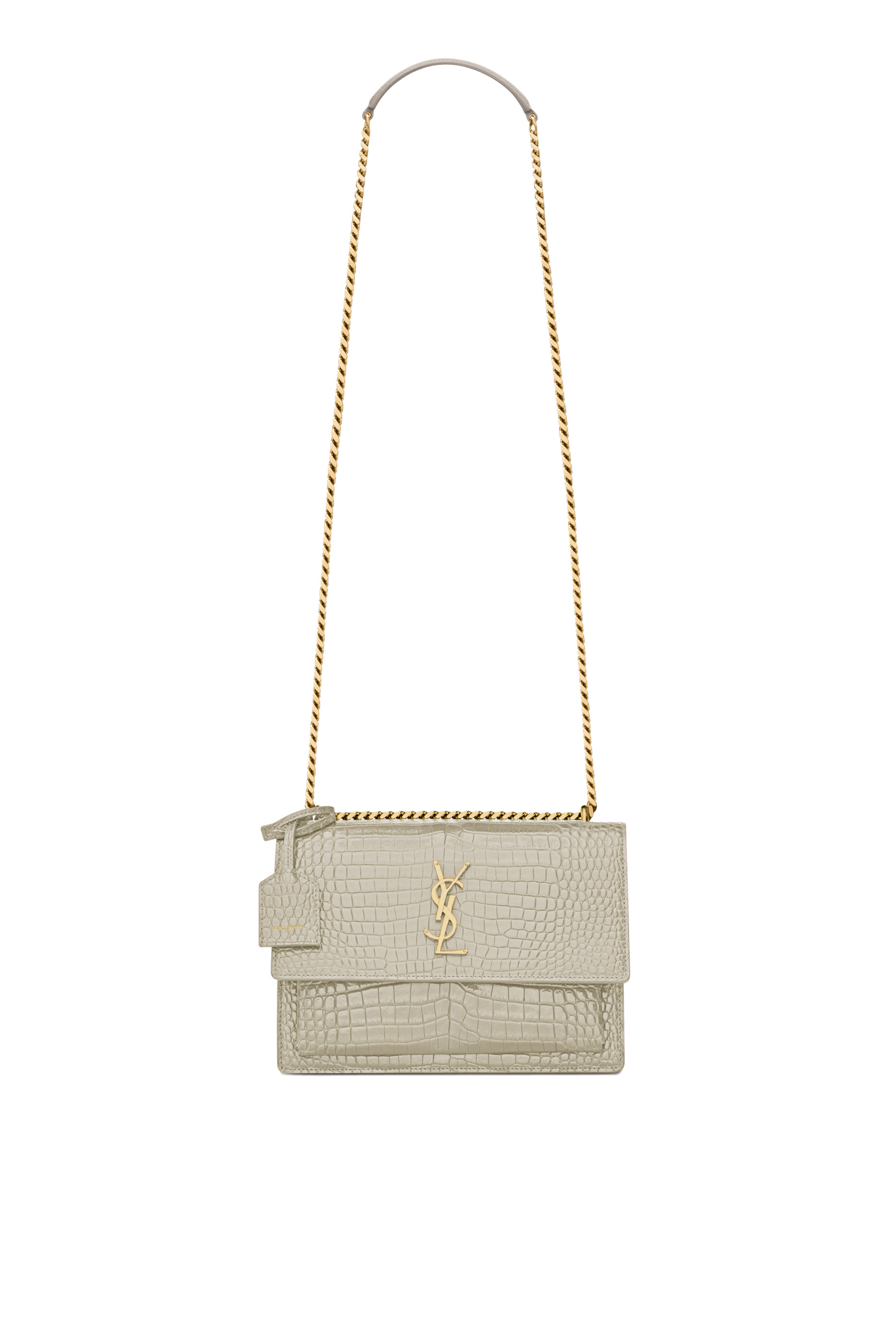 حقيبة سن ست متوسطة جلد لامع بنقشة جلد التمساح