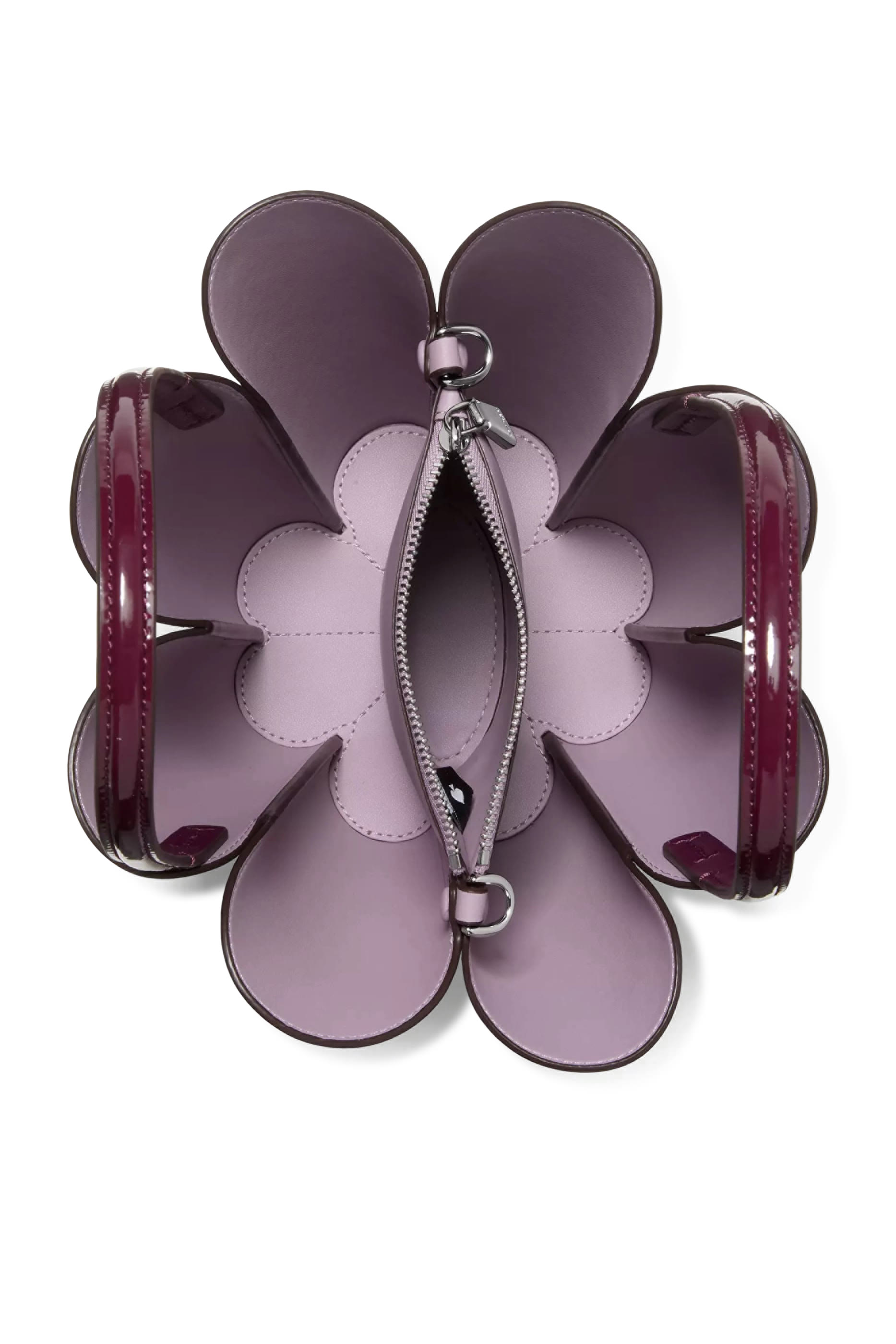 حقيبة باكيت بتصميم زهرة بشكل بستوني جلد لامع