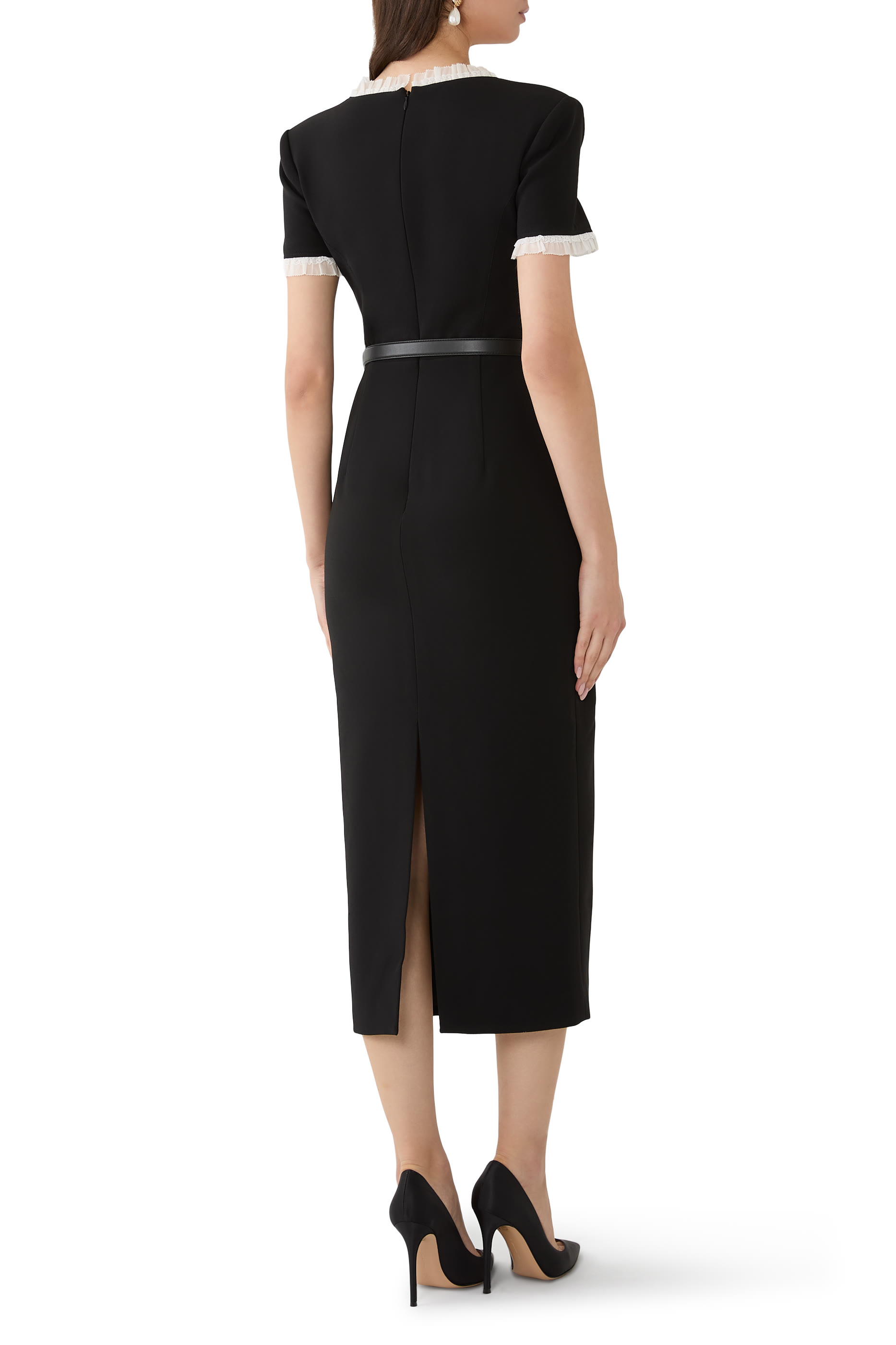 فستان متوسط الطول مزين بكشكش متباين