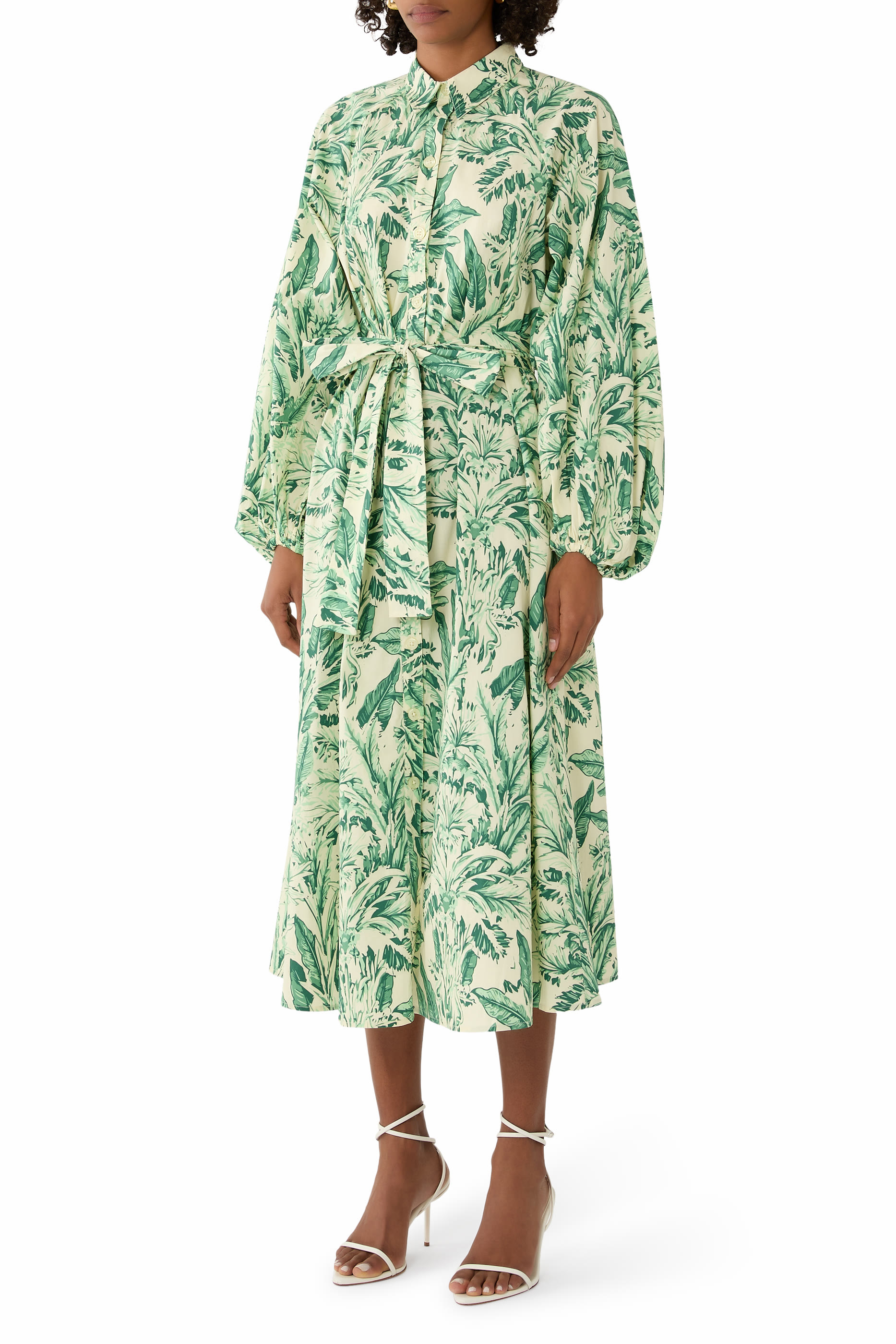 فستان ناجا متوسط الطول بنقشة قطن بوبلين