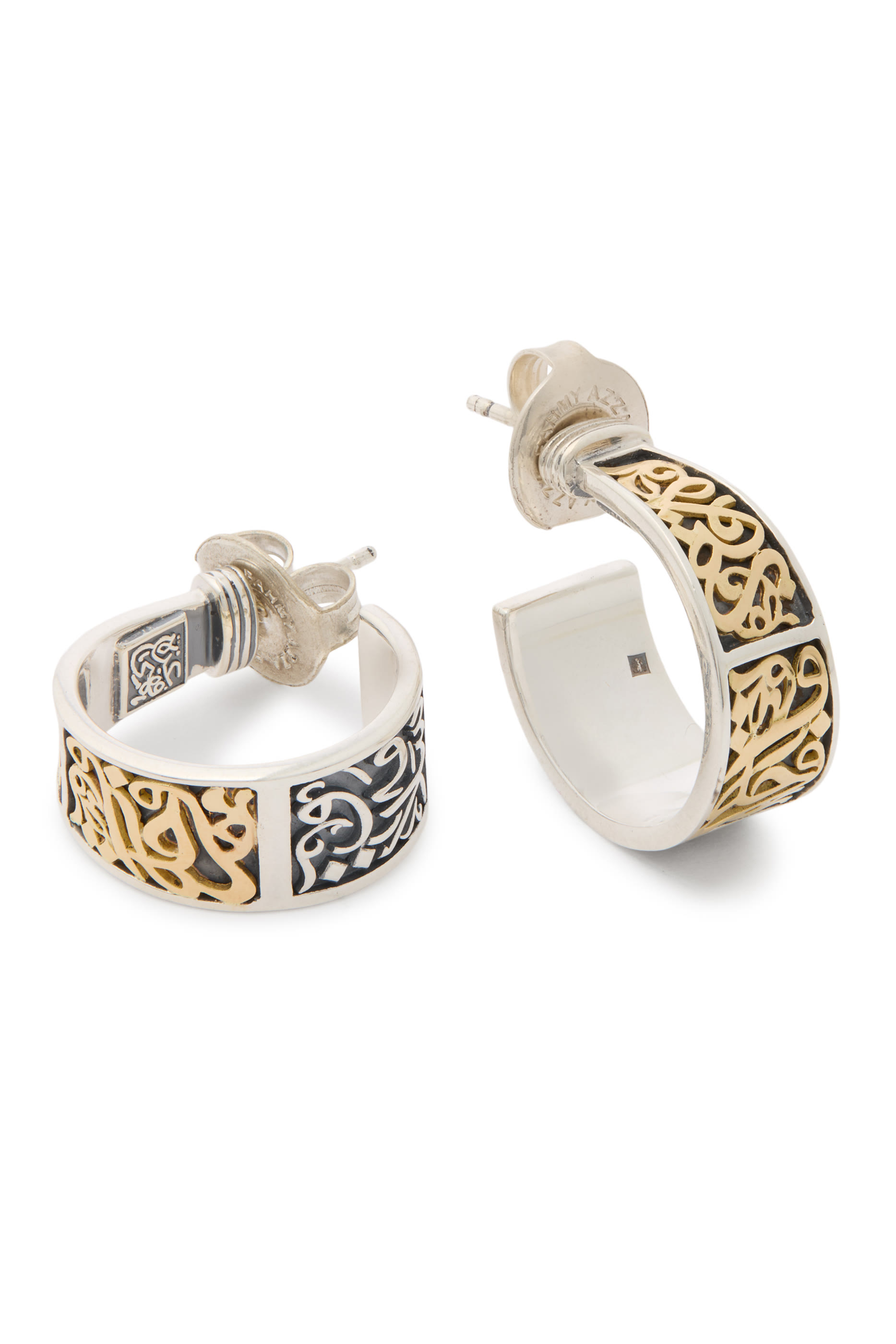 Blessings Happiness Safety Hoop Earrings, 18k Yellow Gold & Stainless Steel