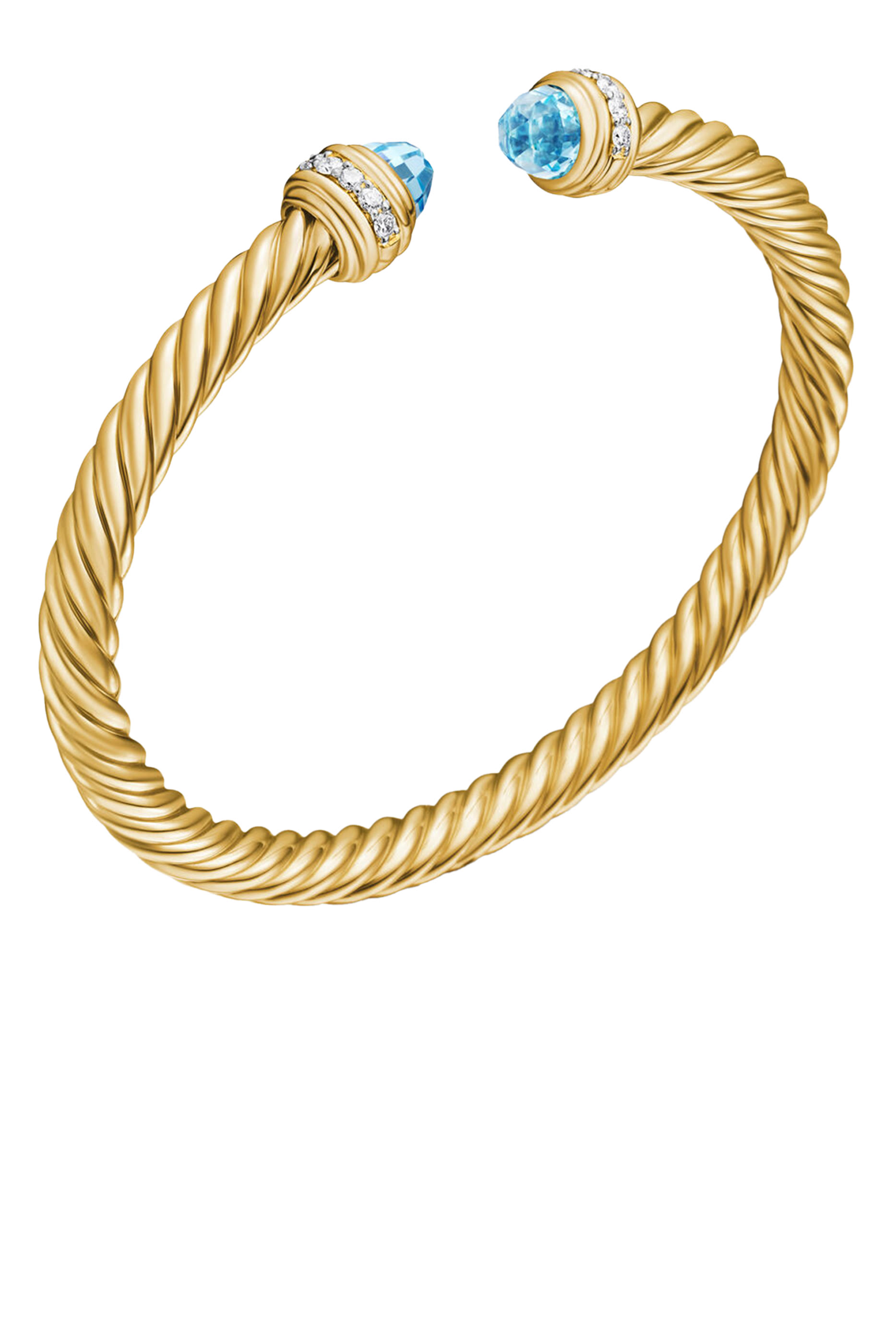 سوار كلاسيك كابل سبيرا مرصع بالماس والتوباز الأزرق، ذهب أصفر عيار 18
