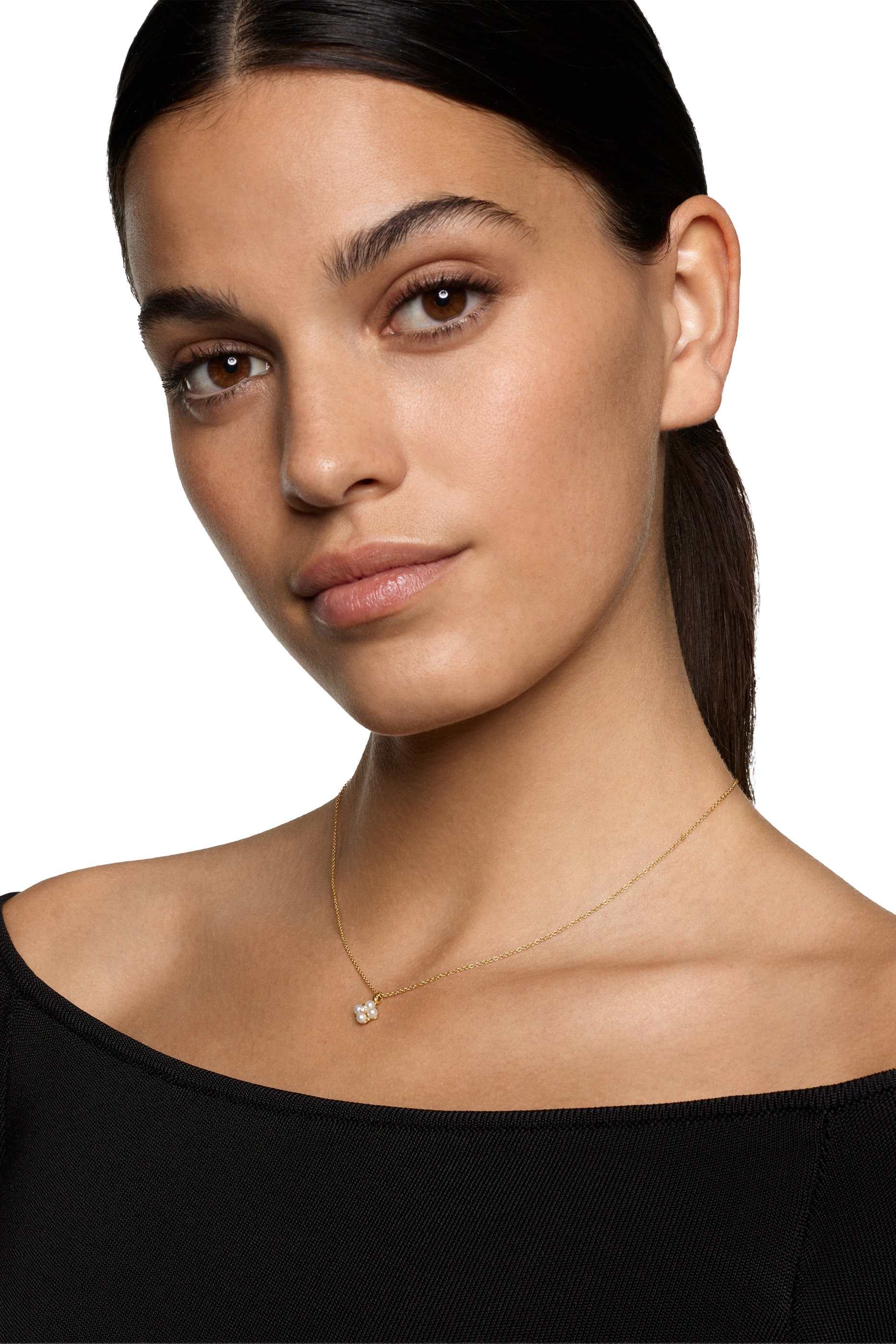 Petite Modern Renaissance&reg; Pendant Necklace, 18k Yellow Gold & Akoya White Pearls, Diamonds