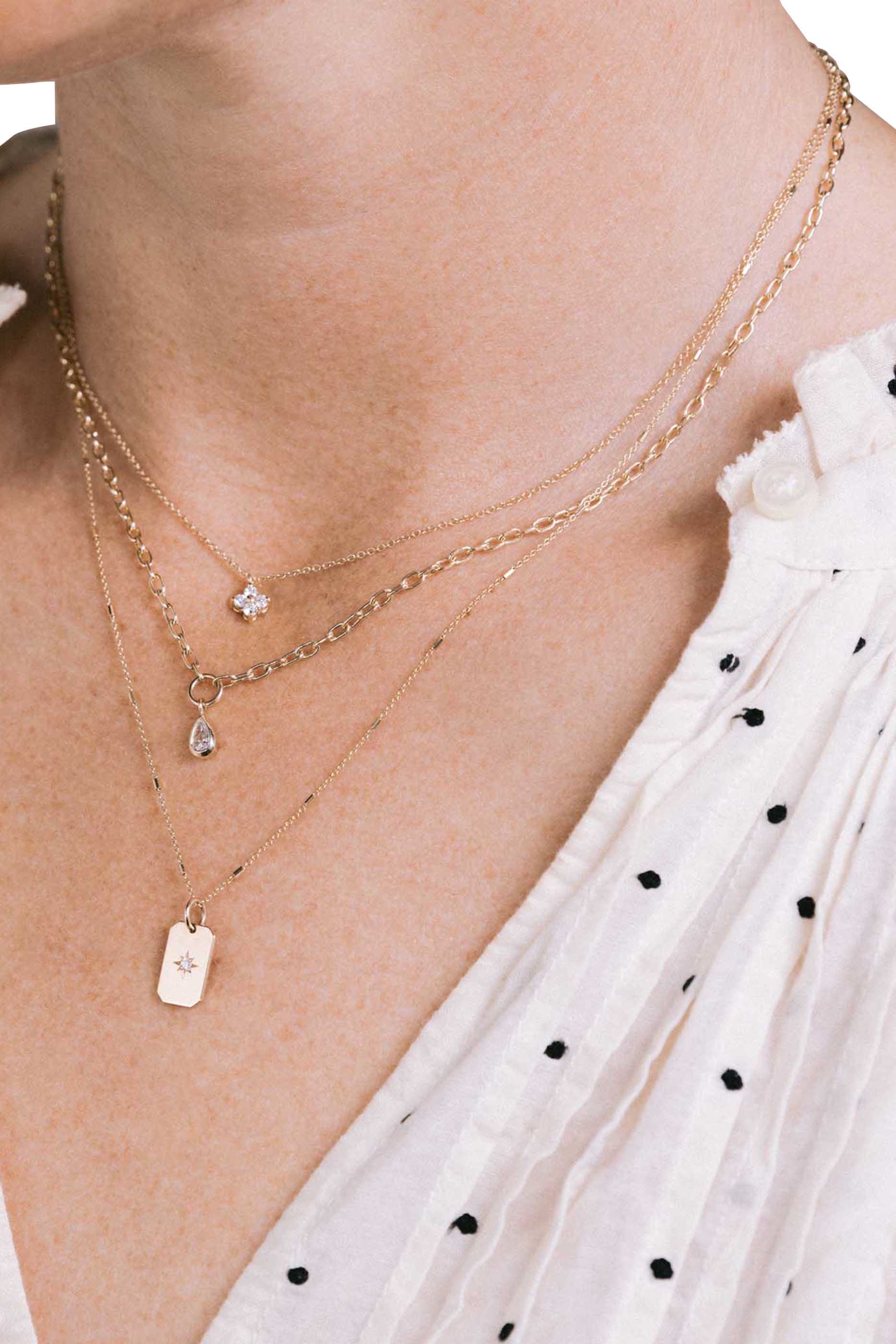 قلادة بدلاية رباعية مرصعة بماس، ذهب أصفر عيار 14