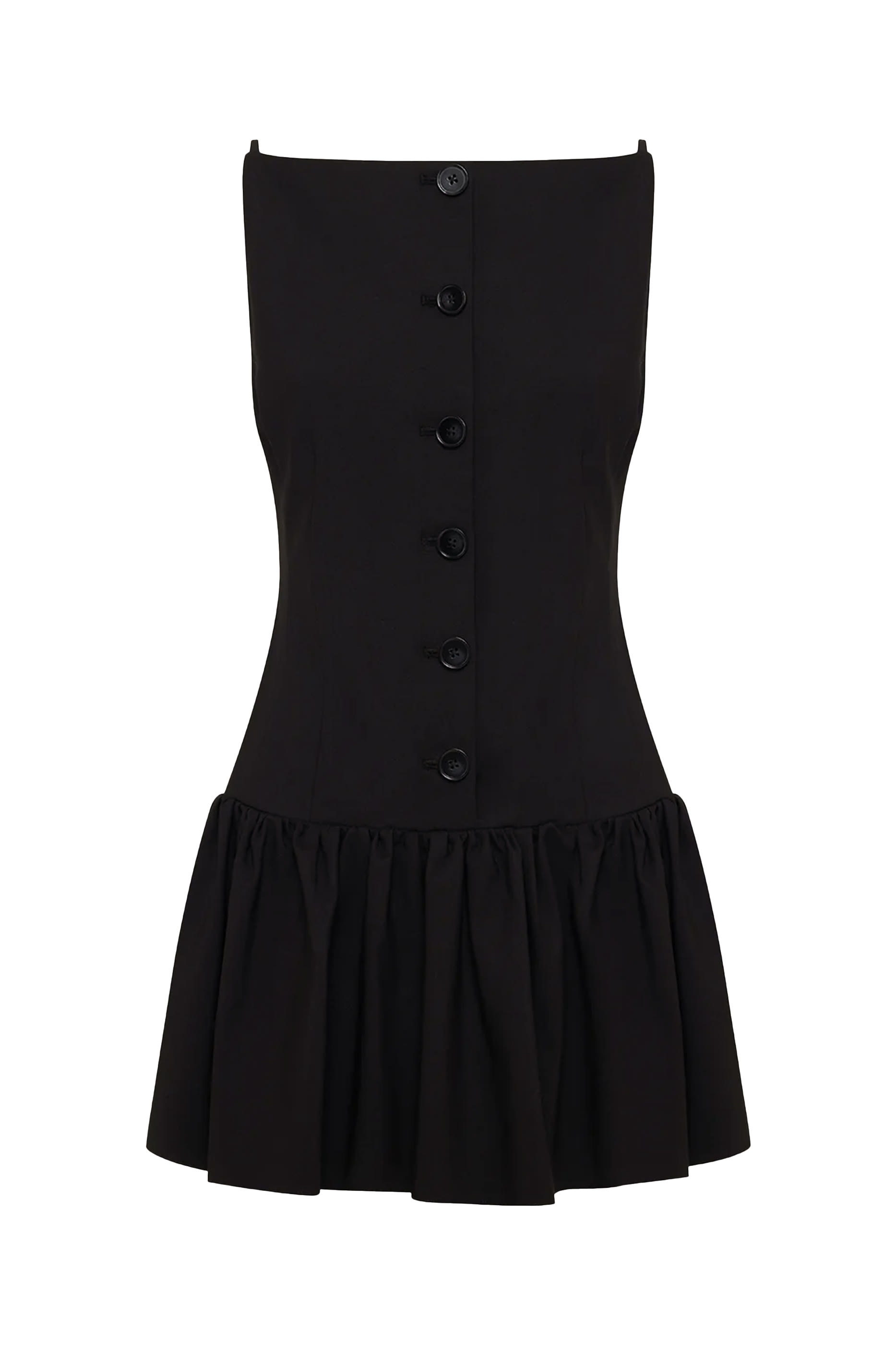 فستان لاني قصير بخصر متدلي وياقة مربعة