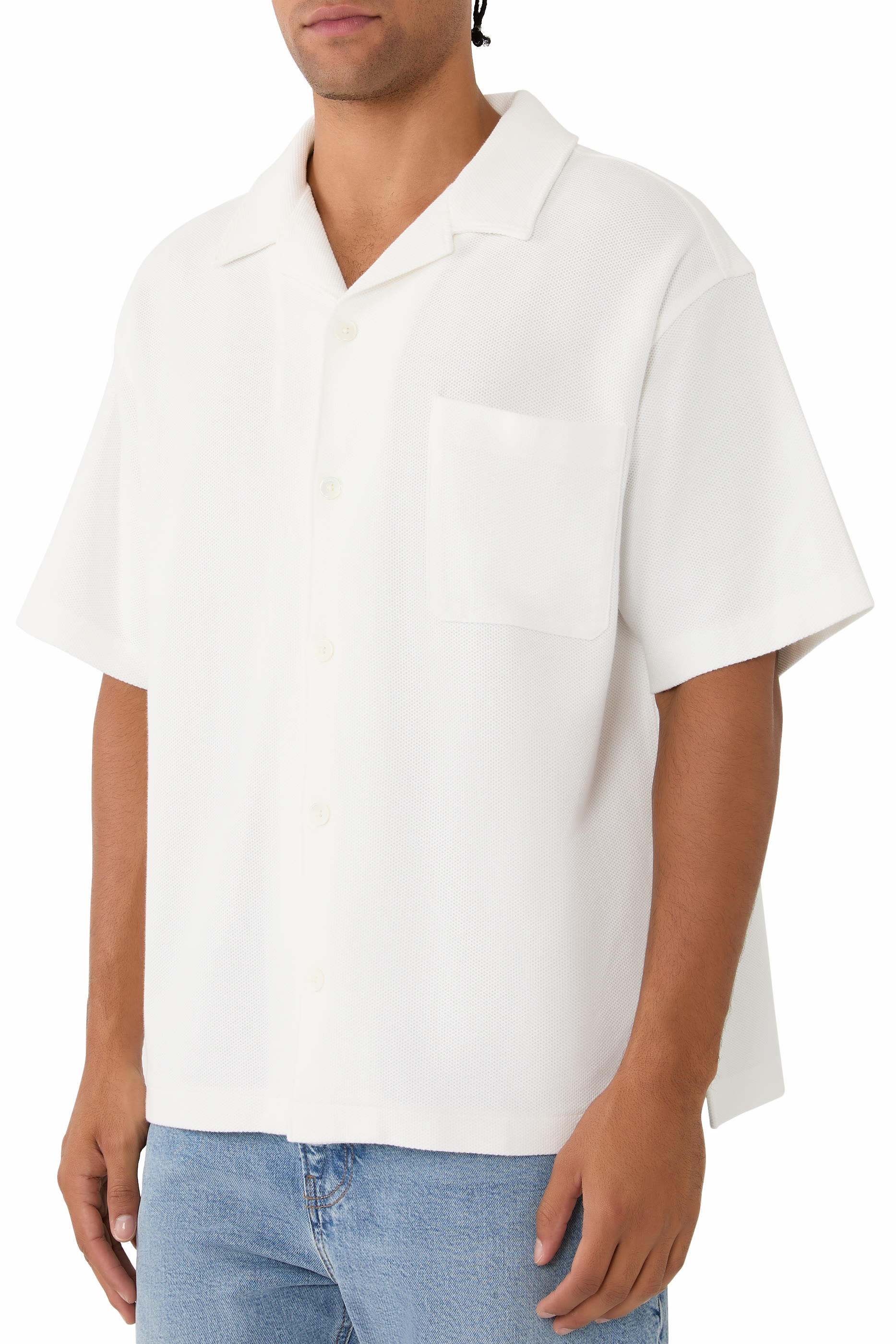 قميص بقصة مريحة واكمام قصيرة جاكار