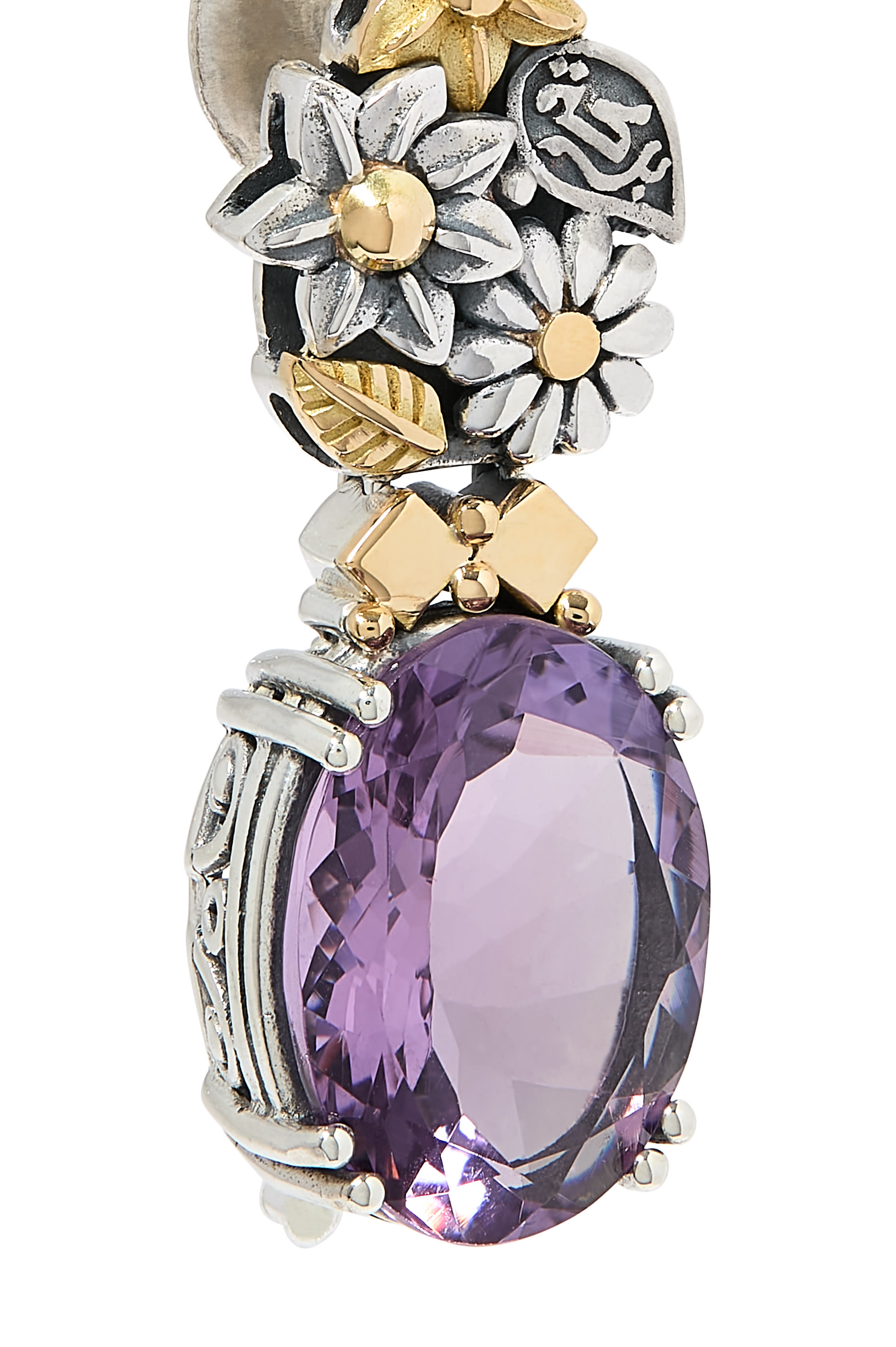 أقراط بزهور وكلمة بركة، فضة إسترلينية وذهب أصفر عيار 18 وجمشت