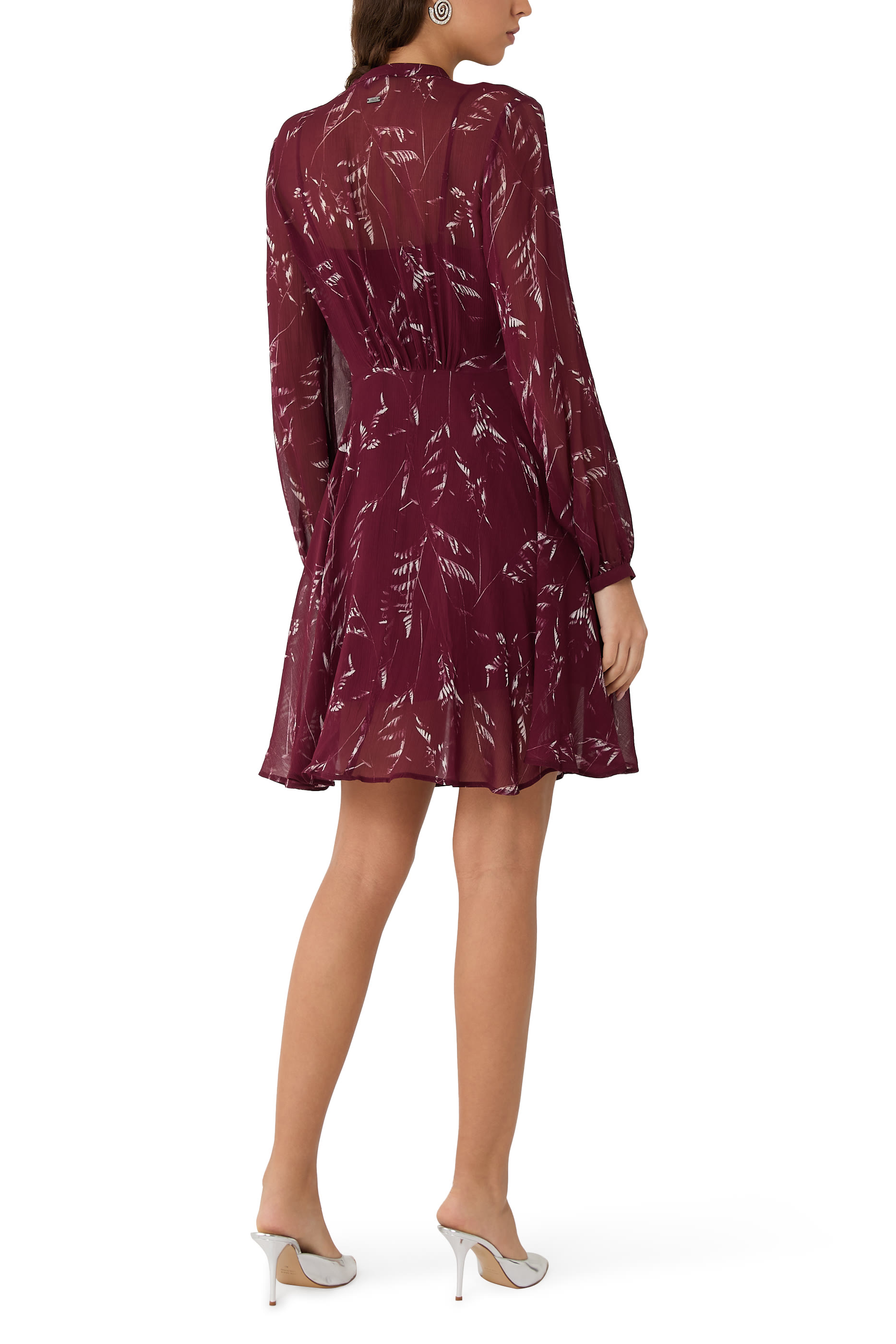 Foliage Print Chiffon Midi Dress