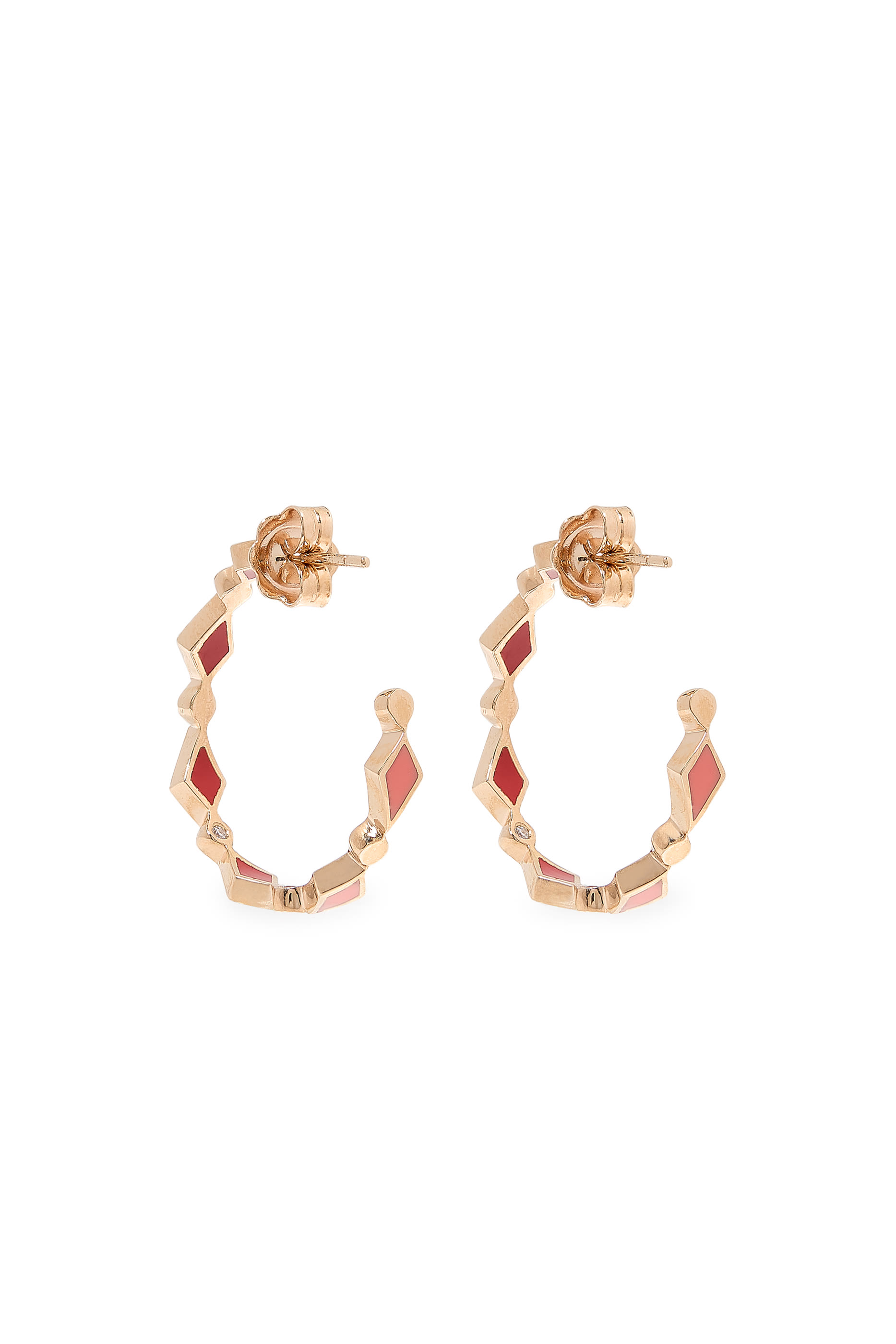 Mosaic Single Hoops Earrings, 18k Rose Gold & Diamonds, Enamel