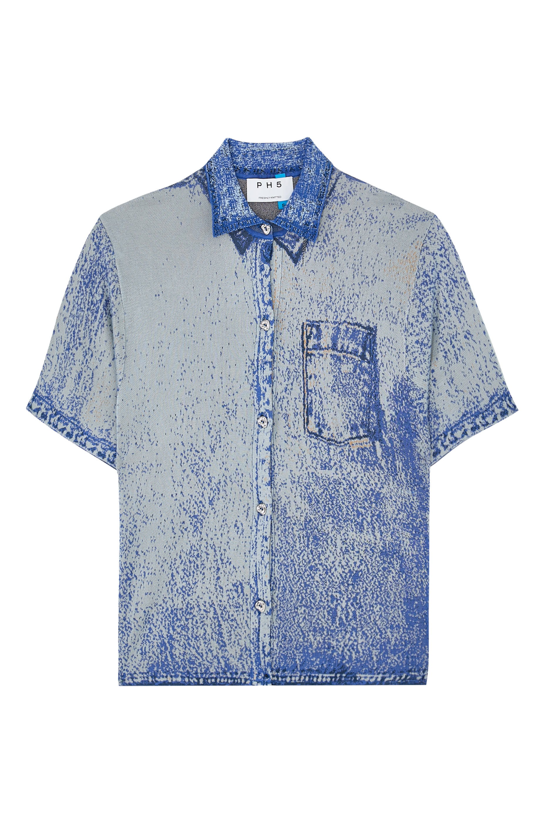 بلوزة أشر بولو بطبعة دنيم وقصة فضفاضة