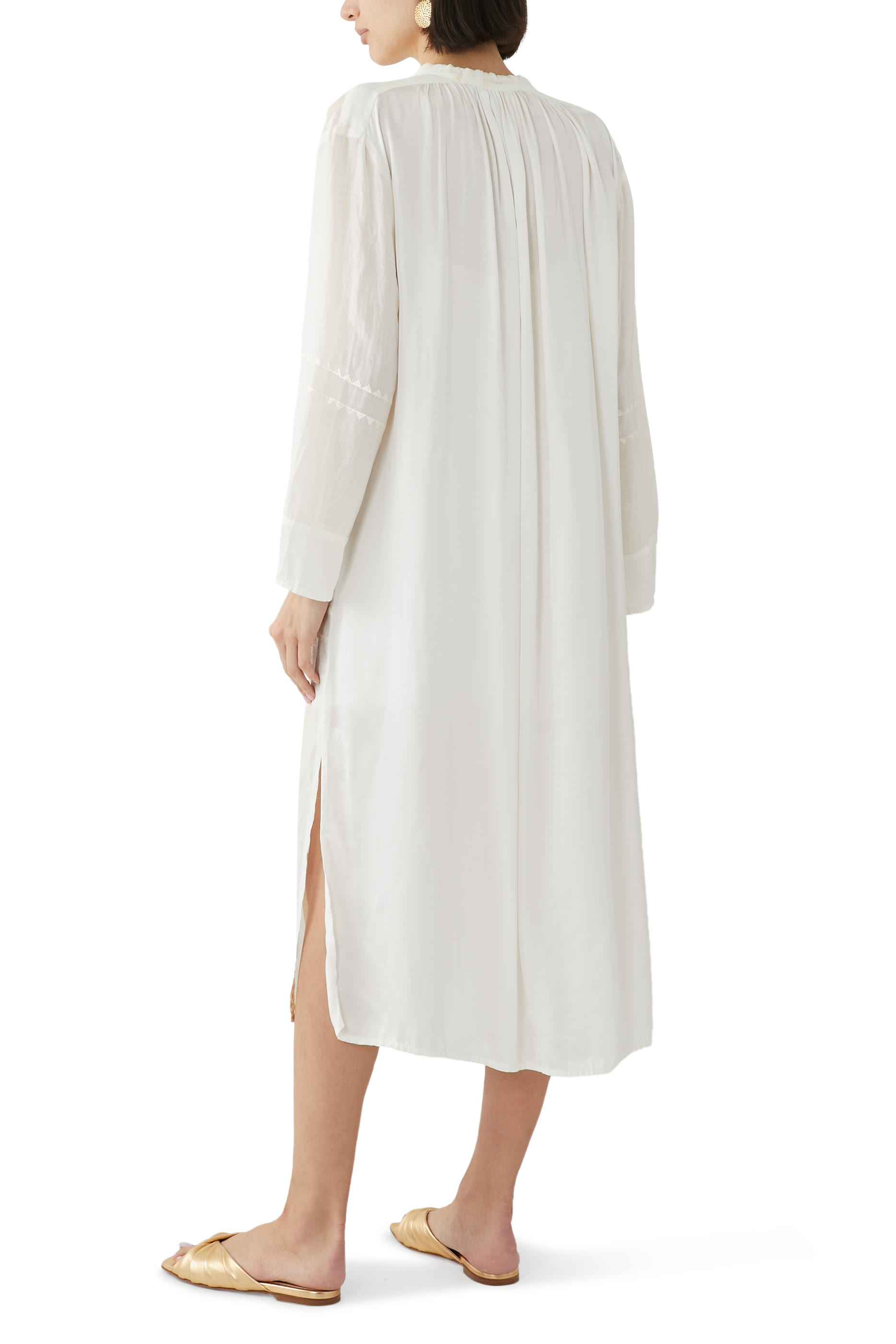 فستان متوسط الطول بأكمام طويلة ورباط في الأمام null