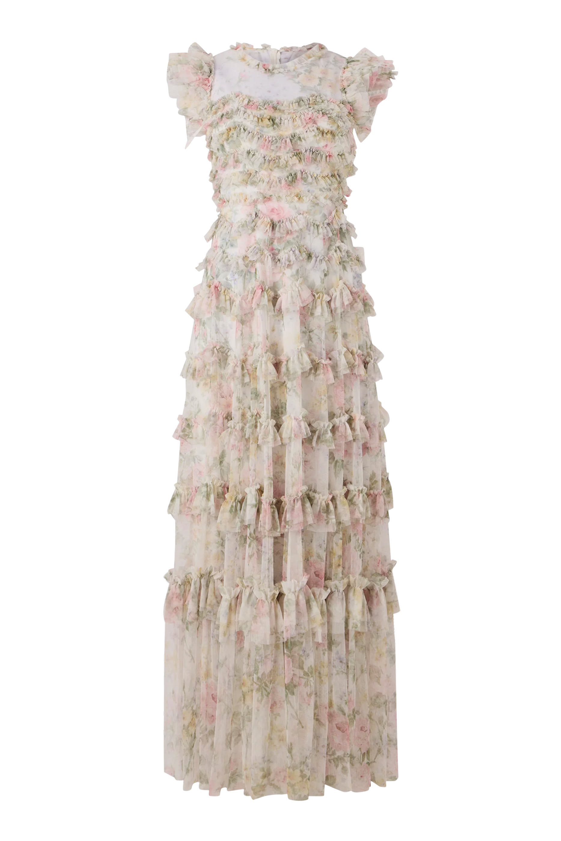 فستان سهرة بومبادور جاردن بياقة مستديرة null