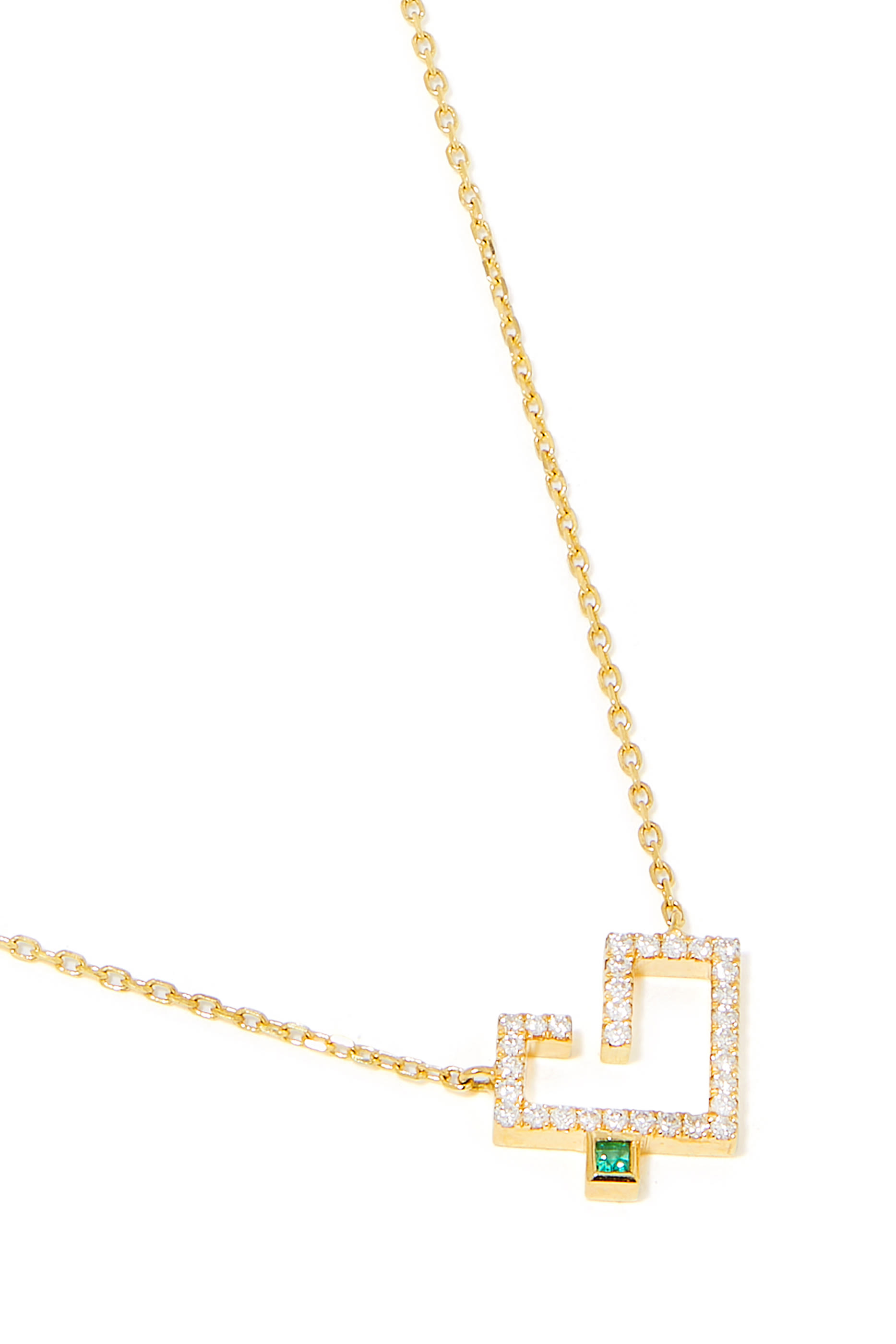 قلادة حب بدلاية على شكل قلب مرصعة بزمرد وماس ذهب أصفر عيار 18 